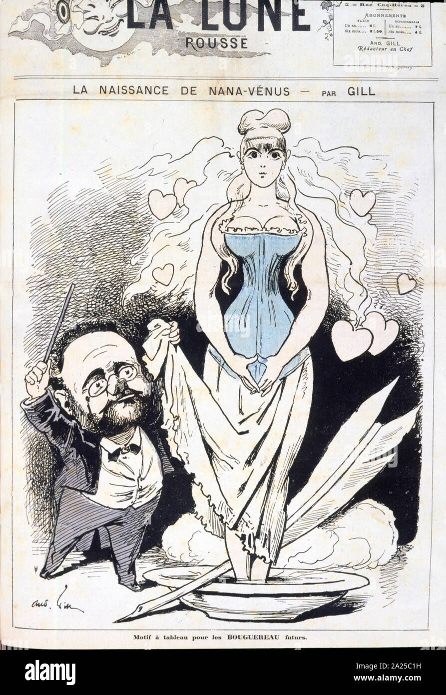 Satirische Illustration zum Gedenken an "Die Geburt der Venus" eine berühmte Gemälde aus dem 19. Jahrhundert Maler William-Adolphe Bouguereau. Es zeigt nicht die tatsächliche Geburt der Venus aus dem Meer, aber ihr Transport in einer Shell als voll reife Frau vom Meer in Paphos auf Zypern. Stockfoto