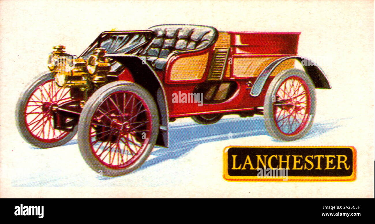 Lanchester 12 H.P. 4 Liter Auto. 1903. Die lanchester Motor Company Limited war bis Anfang 1931 an der Waffenschmied Mühlen, Montgomery Street, Sparkbrook, Birmingham. Brooke Bond Tea collector Card. Stockfoto