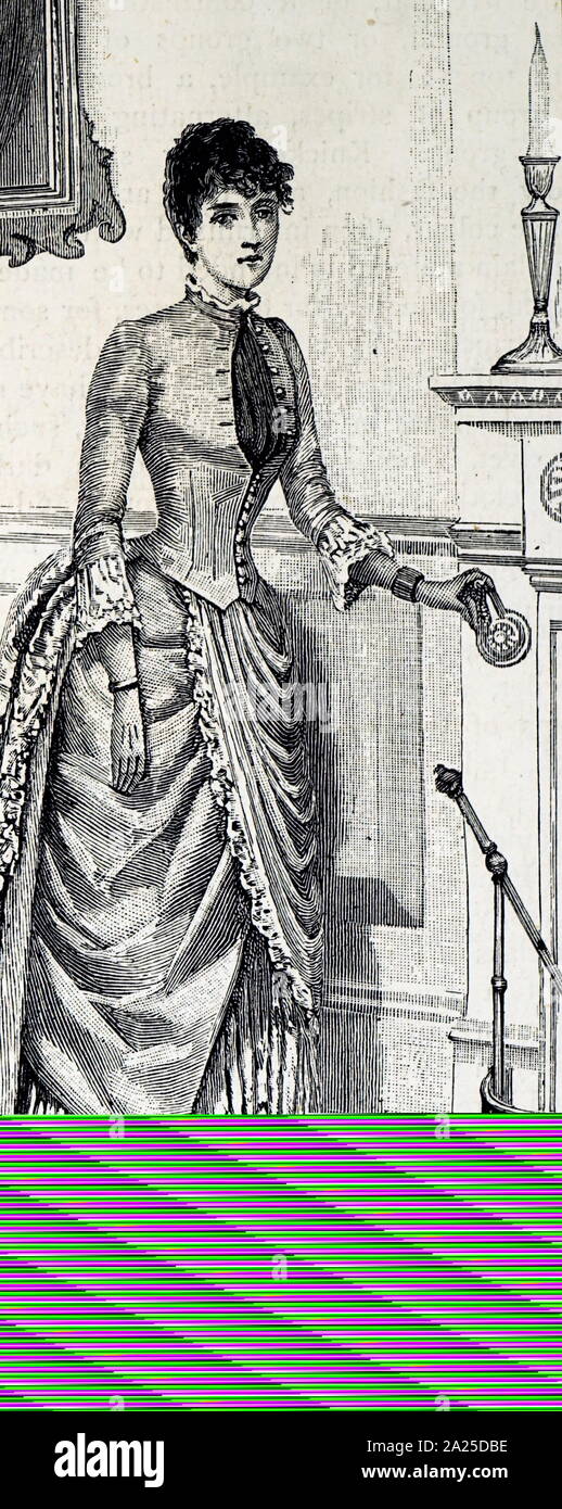 Gravur Darstellung einer Dame Klingeln einer Glocke einen Knecht zu den Salon zu nennen. Vom 19. Jahrhundert Stockfoto