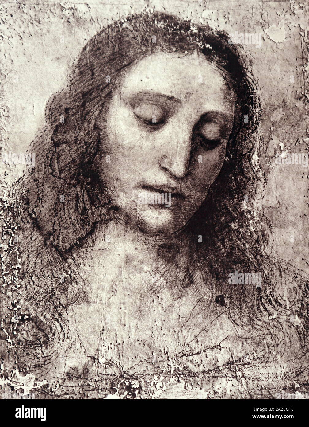 Skizze mit dem Titel "Haupt Christi' von Leonardo da Vinci. Leonardo di ser Piero da Vinci (1452-1519), einem italienischen Universalgelehrten der Renaissance. Stockfoto