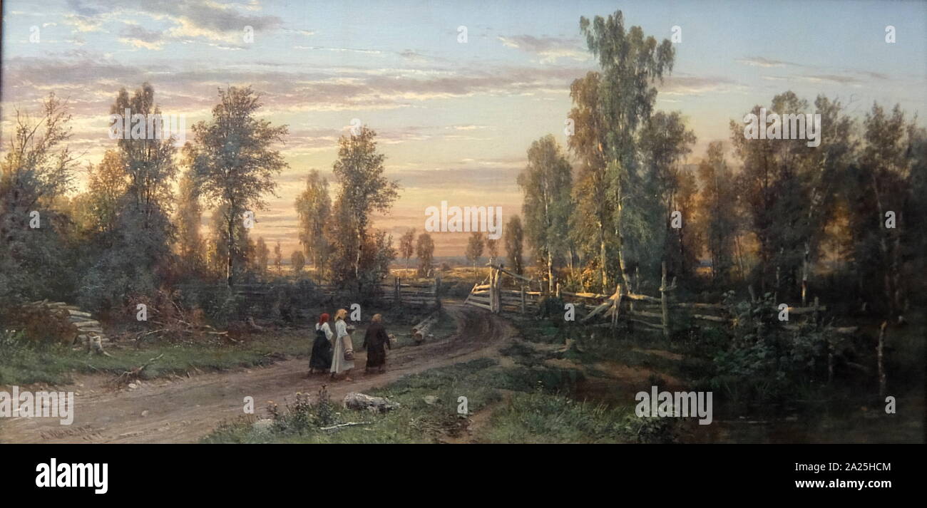 Gemälde mit dem Titel "Abend" von Ivan Shishkin. Ivan Ivanovich Shishkin (1832-1898) ein russischer Landschaftsmaler Stockfoto