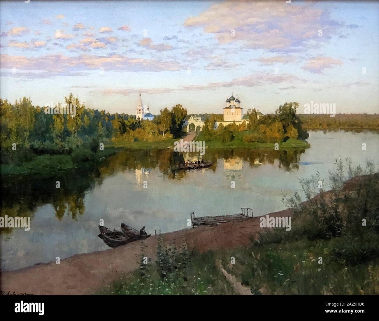 Gemälde mit dem Titel "Der Abend Glocken "Klingeln" von Isaak Levitan. Isaak Iljitsch Lewitan (1860-1900) einen klassischen russischen Landschaft Maler, erweiterte das Genre der "mood Landschaft'. Stockfoto