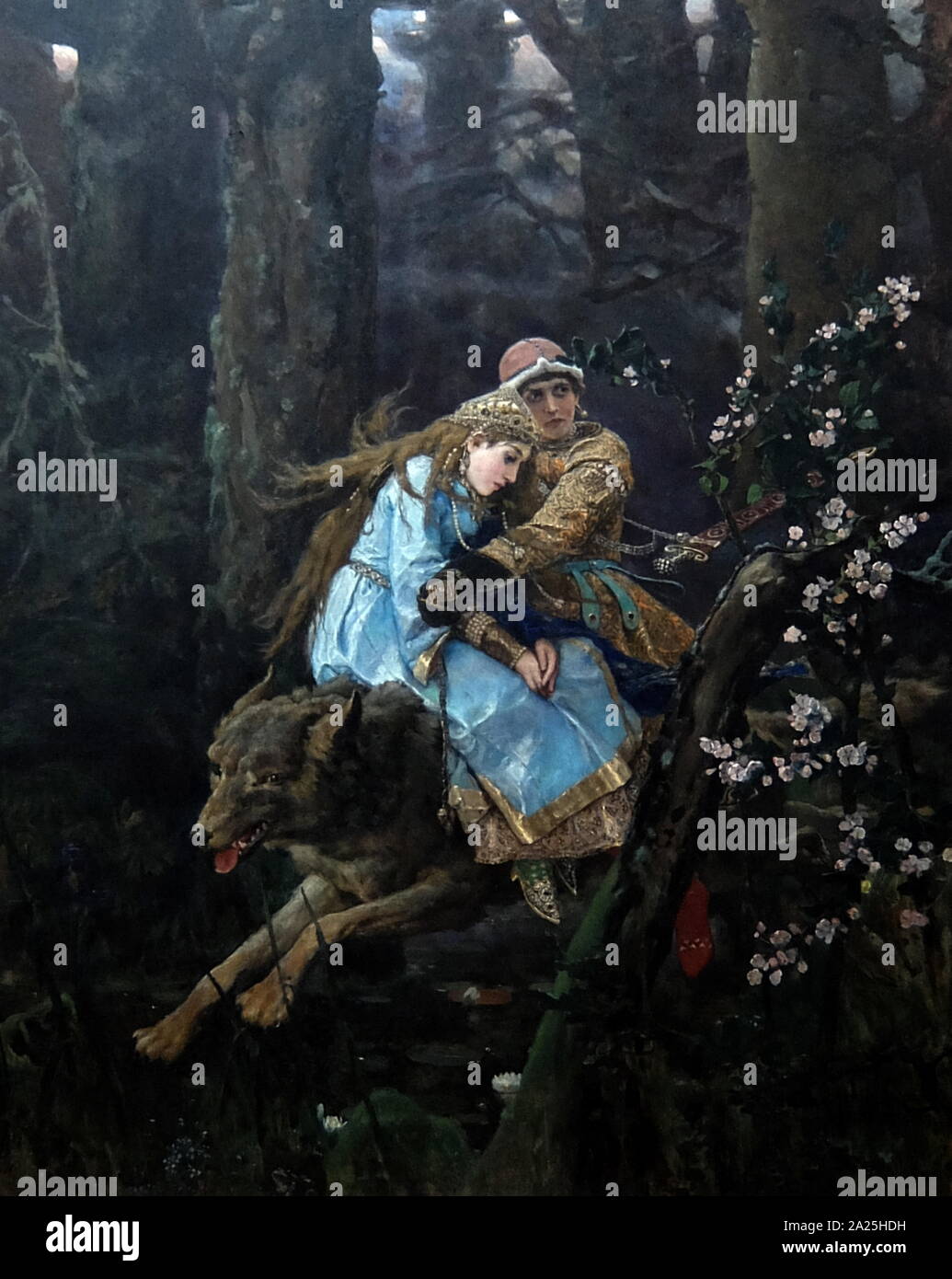 Gemälde mit dem Titel "tsarevich Ivan auf einem grauen Wolf" von Viktor Vasnetsov. Viktor MIKHAYLOVICH Vasnetsov (1848-1926) ein russischer Künstler. Stockfoto