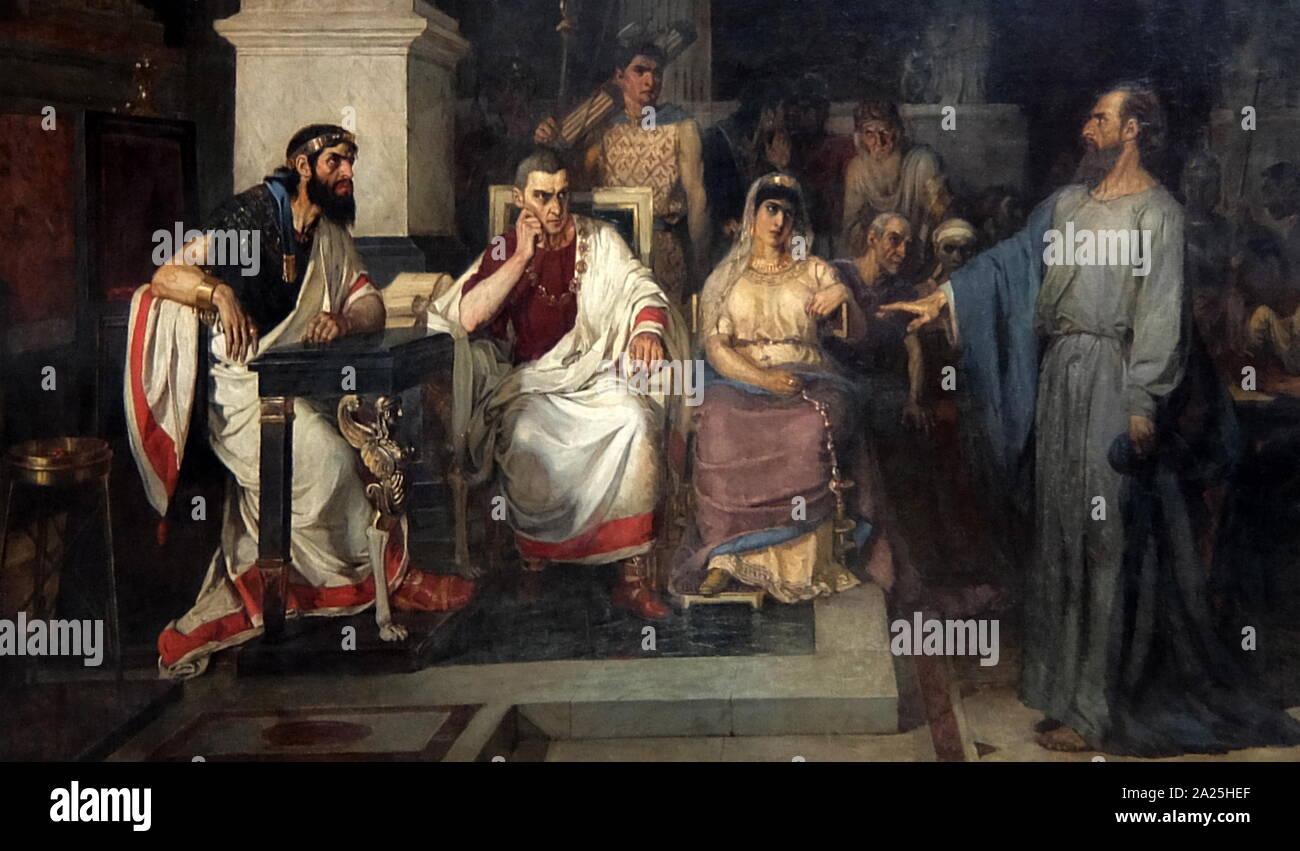Gemälde mit dem Titel "Paulus der Apostel erklärt religiöse Dogmen in Anwesenheit von König Agrippa" von Wassili Surikow. Wassili Iwanowitsch Surikow (1848-1916) ein russischer Realist Historienmaler Stockfoto