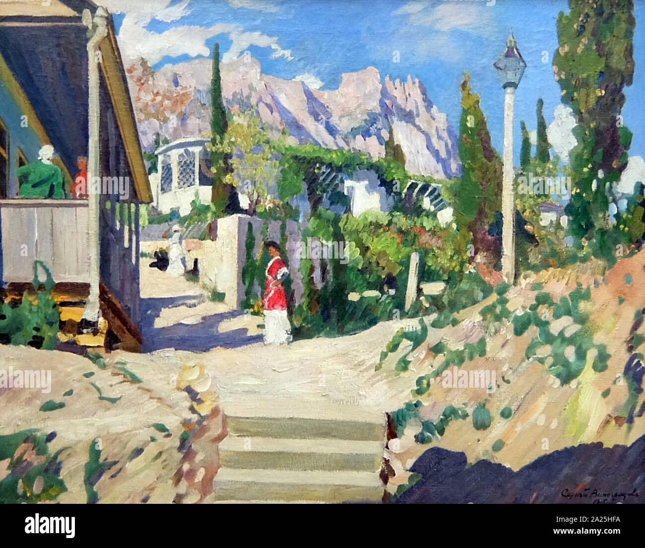 Gemälde mit dem Titel "Krim-Landschaft' von Michael Imhof. Sergei Arsenievich Vinogradov (1869-1938), russisch-sowjetischer Maler des Impressionismus. Stockfoto