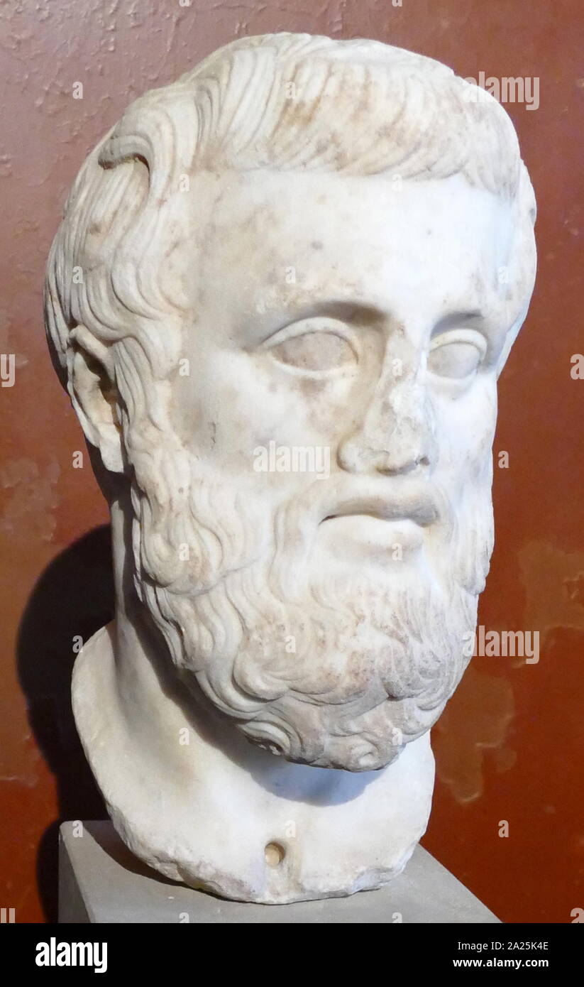 Büste des Griechischen Dramatiker, Sophokles, 498-406 v. Chr.. Römische Kopie einer 4. Jahrhundert v. Chr. Kopf Stockfoto