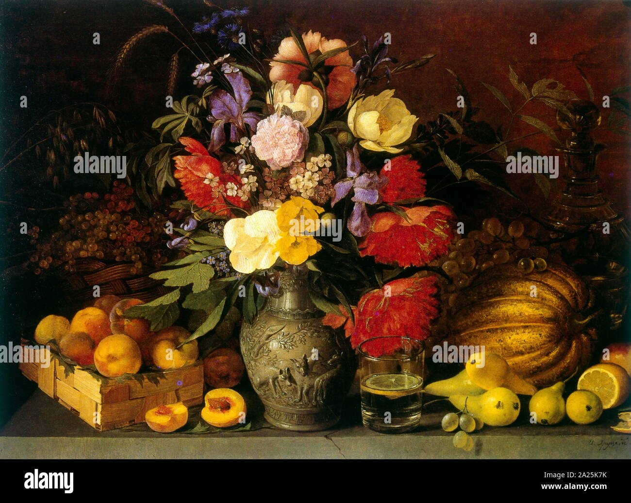 Stillleben mit Blumen und Früchten 1839 von Ivan Khrutsky (1810-1885) Geburt Name: Jan Chrucki. Die polnisch-russischen Maler Stockfoto