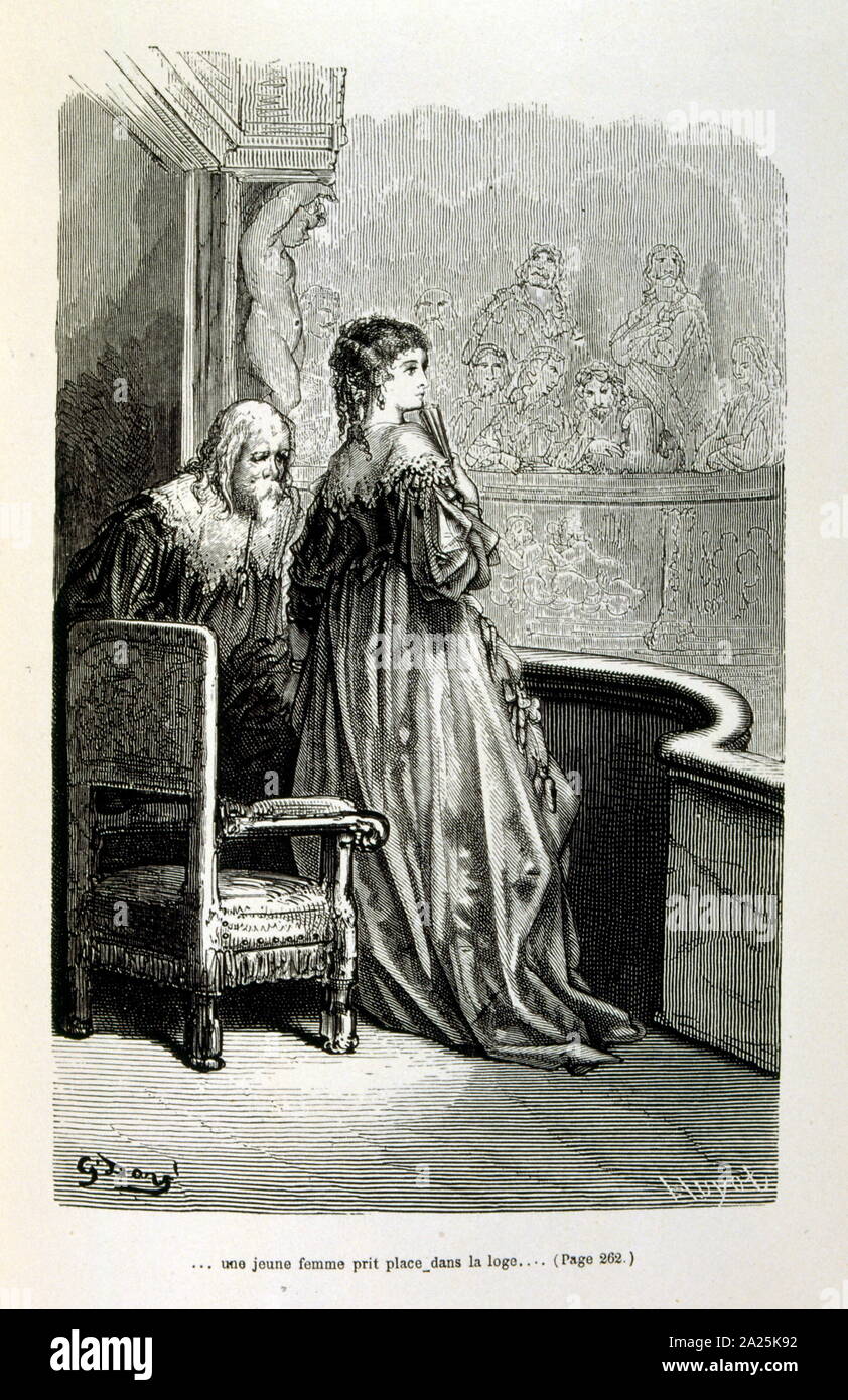Illustrationen von Gustave Dore für "Le Capitaine Fracasse" von Pierre Théophile Gautier (1811-1872) französischer Schriftsteller, Dichter, Maler, Kunstkritiker. Gautier war ein Verteidiger der Romantik, Gautier Arbeit ist schwer zu klassifizieren und bleibt ein Bezugspunkt für viele spätere literarische Traditionen wie Parnassianism, Symbolik, der Dekadenz und der Moderne. Kapitän Fracasse (Le Capitaine Fracasse) ist ein Roman von 1863 der französische Schriftsteller Théophile Gautier. Es ist ein Abenteuer Roman im siebzehnten Jahrhundert. Stockfoto
