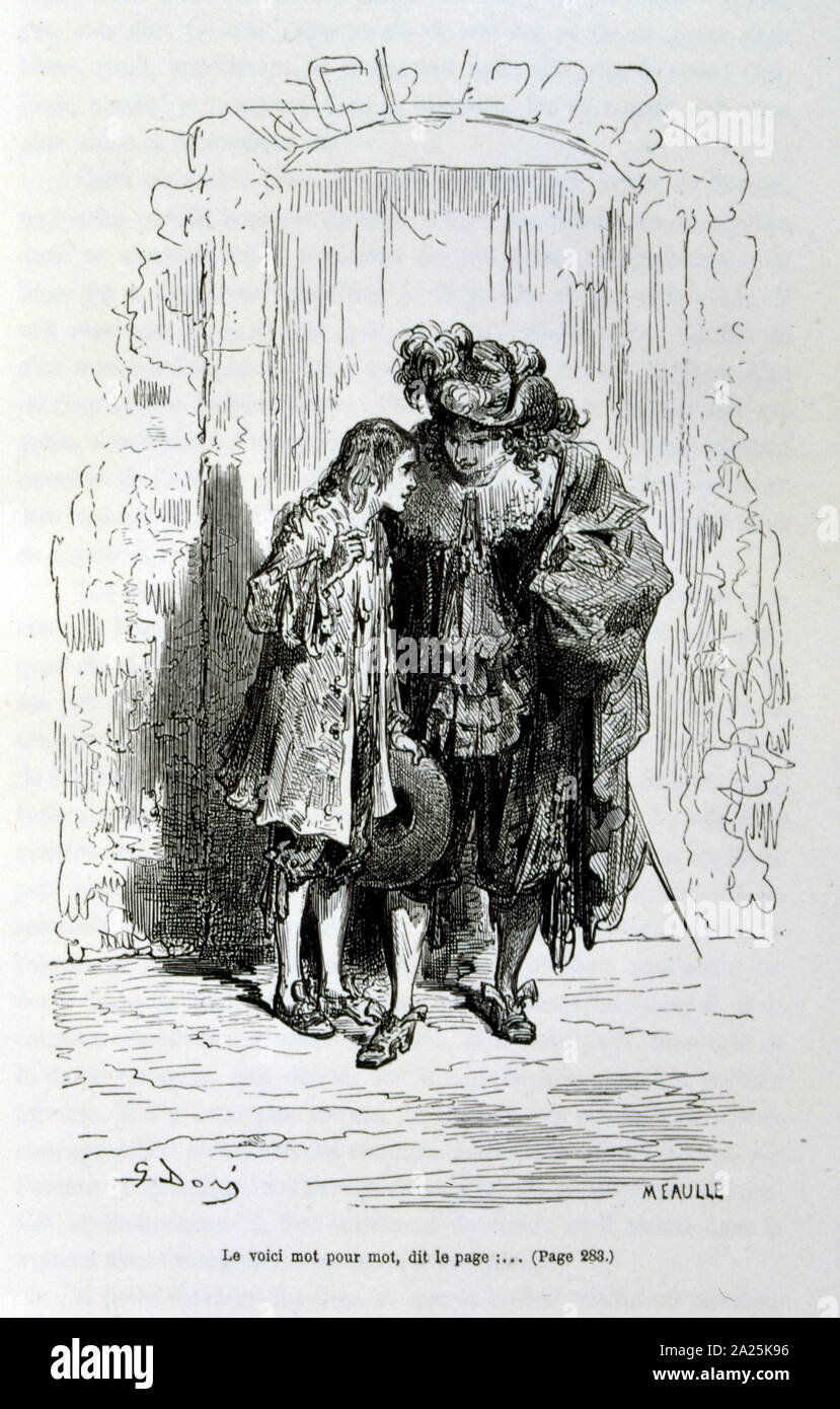 Illustrationen von Gustave Dore für "Le Capitaine Fracasse" von Pierre Théophile Gautier (1811-1872) französischer Schriftsteller, Dichter, Maler, Kunstkritiker. Gautier war ein Verteidiger der Romantik, Gautier Arbeit ist schwer zu klassifizieren und bleibt ein Bezugspunkt für viele spätere literarische Traditionen wie Parnassianism, Symbolik, der Dekadenz und der Moderne. Kapitän Fracasse (Le Capitaine Fracasse) ist ein Roman von 1863 der französische Schriftsteller Théophile Gautier. Es ist ein Abenteuer Roman im siebzehnten Jahrhundert. Stockfoto