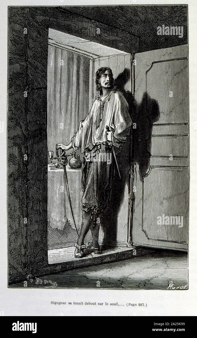 Illustrationen von Gustave Dore für "Le Capitaine Fracasse" von Pierre Théophile Gautier (1811-1872) französischer Schriftsteller, Dichter, Maler, Kunstkritiker. Gautier war ein Verteidiger der Romantik, Gautier Arbeit ist schwer zu klassifizieren und bleibt ein Bezugspunkt für viele spätere literarische Traditionen wie Parnassianism, Symbolik, der Dekadenz und der Moderne. Kapitän Fracasse (Le Capitaine Fracasse) ist ein Roman von 1863 der französische Schriftsteller Théophile Gautier. Es ist ein Abenteuer Roman im siebzehnten Jahrhundert. Stockfoto