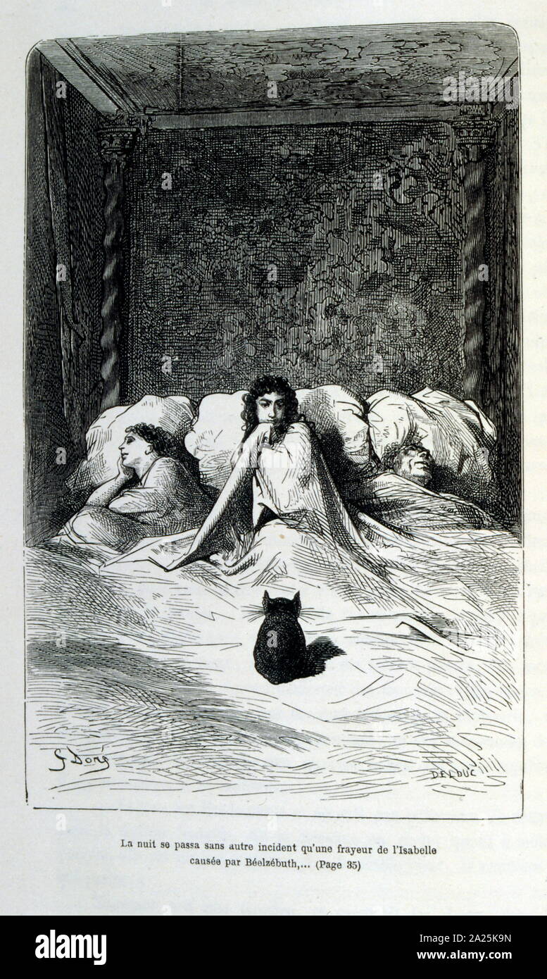 Illustrationen von Gustave Dore für "Le Capitaine Fracasse" von Pierre Théophile Gautier (1811-1872) französischer Schriftsteller, Dichter, Maler, Kunstkritiker. Gautier war ein Verteidiger der Romantik, Gautier Arbeit ist schwer zu klassifizieren und bleibt ein Bezugspunkt für viele spätere literarische Traditionen wie Parnassianism, Symbolik, der Dekadenz und der Moderne. Kapitän Fracasse (Le Capitaine Fracasse) ist ein Roman von 1863 der französische Schriftsteller Théophile Gautier. Es ist ein Abenteuer Roman im siebzehnten Jahrhundert. Stockfoto