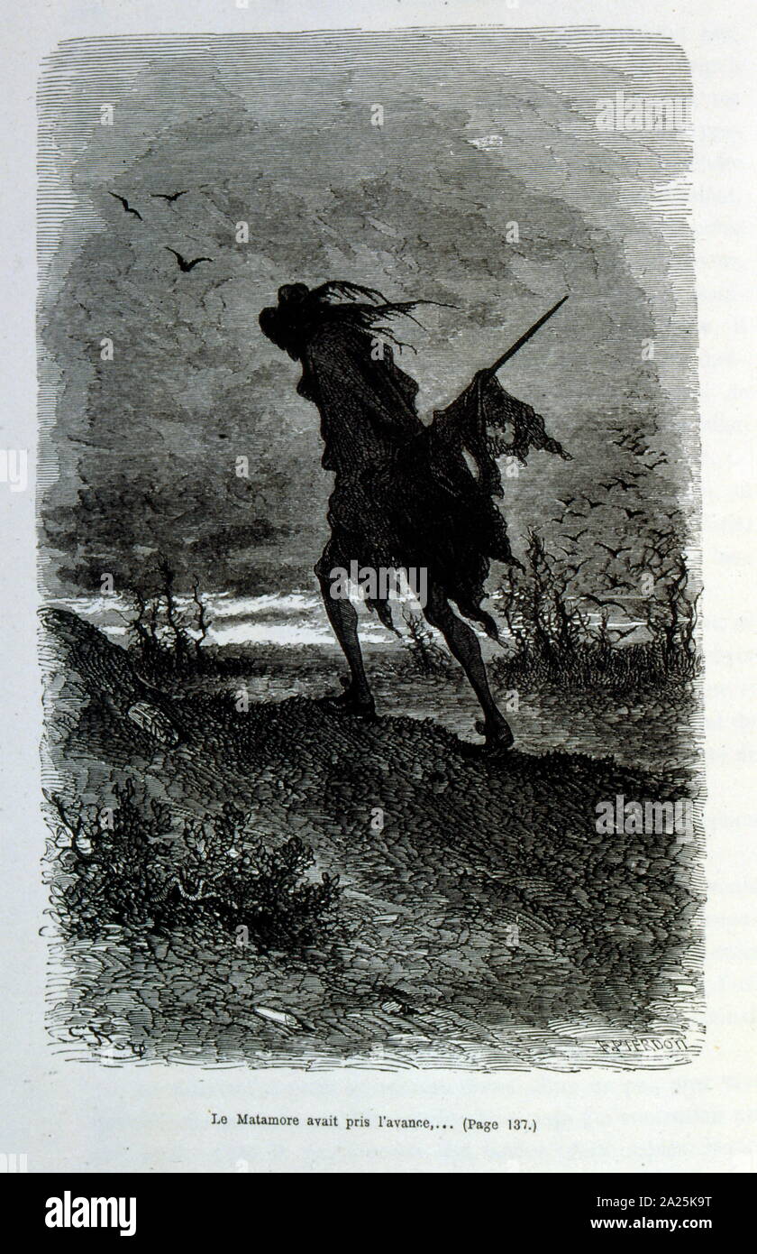 Illustrationen von Gustave Dore für "Le Capitaine Fracasse" von Pierre Théophile Gautier (1811-1872) französischer Schriftsteller, Dichter, Maler, Kunstkritiker. Gautier war ein Verteidiger der Romantik, Gautier Arbeit ist schwer zu klassifizieren und bleibt ein Bezugspunkt für viele spätere literarische Traditionen wie Parnassianism, Symbolik, der Dekadenz und der Moderne. Kapitän Fracasse (Le Capitaine Fracasse) ist ein Roman von 1863 der französische Schriftsteller Théophile Gautier. Es ist ein Abenteuer Roman im siebzehnten Jahrhundert. Stockfoto