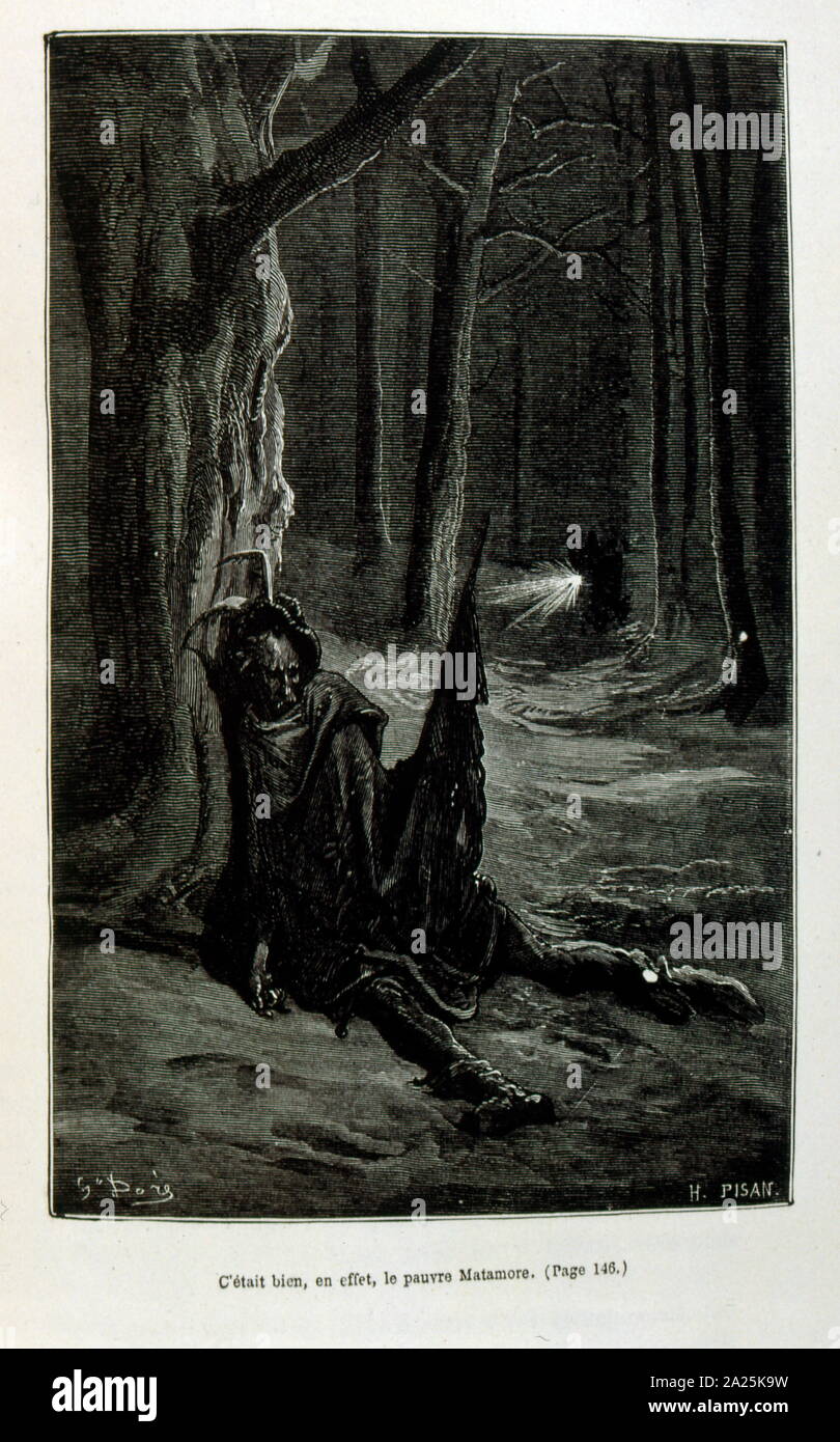 Illustrationen von Gustave Dore für "Le Capitaine Fracasse" von Pierre Théophile Gautier (1811-1872) französischer Schriftsteller, Dichter, Maler, Kunstkritiker. Gautier war ein Verteidiger der Romantik, Gautier Arbeit ist schwer zu klassifizieren und bleibt ein Bezugspunkt für viele spätere literarische Traditionen wie Parnassianism, Symbolik, der Dekadenz und der Moderne. Kapitän Fracasse (Le Capitaine Fracasse) ist ein Roman von 1863 der französische Schriftsteller Théophile Gautier. Es ist ein Abenteuer Roman im siebzehnten Jahrhundert. Stockfoto