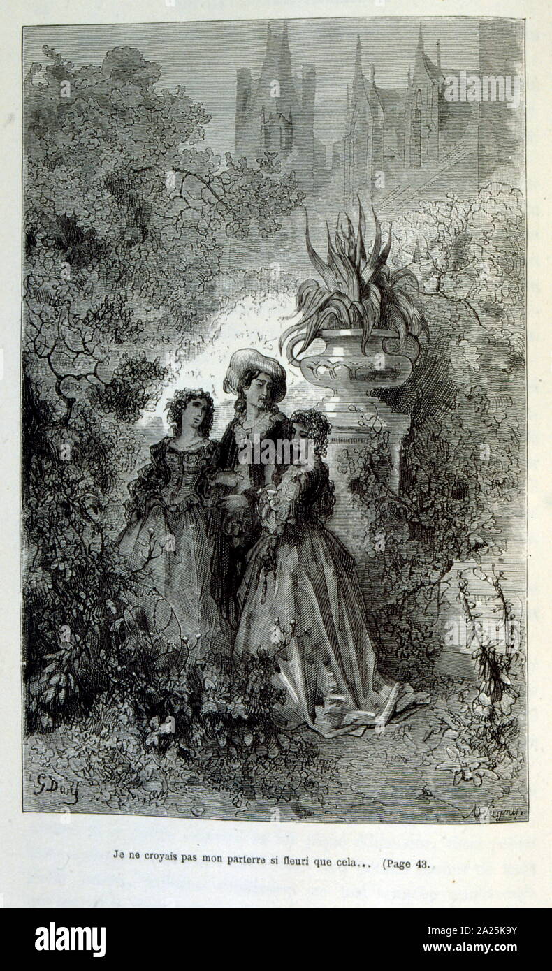 Illustrationen von Gustave Dore für "Le Capitaine Fracasse" von Pierre Théophile Gautier (1811-1872) französischer Schriftsteller, Dichter, Maler, Kunstkritiker. Gautier war ein Verteidiger der Romantik, Gautier Arbeit ist schwer zu klassifizieren und bleibt ein Bezugspunkt für viele spätere literarische Traditionen wie Parnassianism, Symbolik, der Dekadenz und der Moderne. Kapitän Fracasse (Le Capitaine Fracasse) ist ein Roman von 1863 der französische Schriftsteller Théophile Gautier. Es ist ein Abenteuer Roman im siebzehnten Jahrhundert. Stockfoto