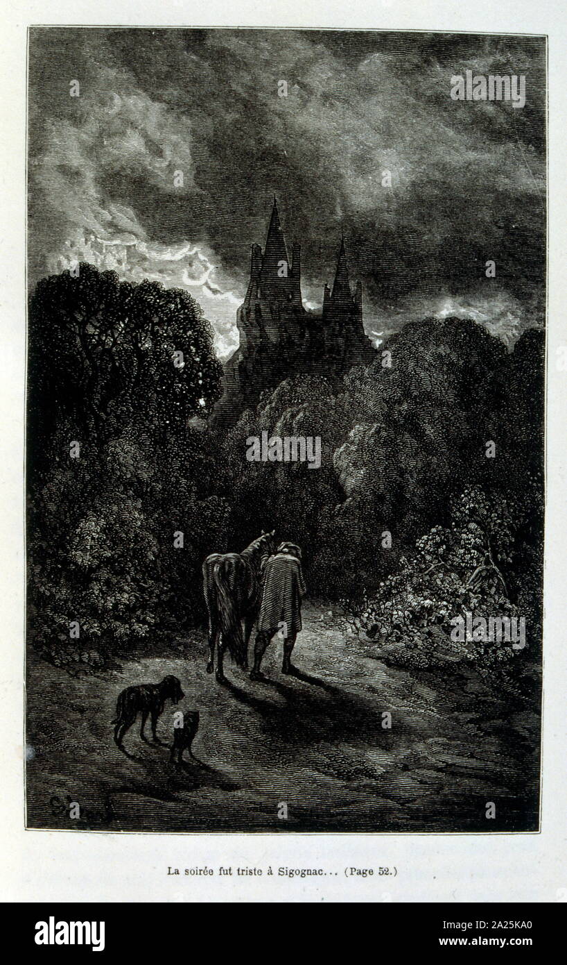 Illustrationen von Gustave Dore für "Le Capitaine Fracasse" von Pierre Théophile Gautier (1811-1872) französischer Schriftsteller, Dichter, Maler, Kunstkritiker. Gautier war ein Verteidiger der Romantik, Gautier Arbeit ist schwer zu klassifizieren und bleibt ein Bezugspunkt für viele spätere literarische Traditionen wie Parnassianism, Symbolik, der Dekadenz und der Moderne. Kapitän Fracasse (Le Capitaine Fracasse) ist ein Roman von 1863 der französische Schriftsteller Théophile Gautier. Es ist ein Abenteuer Roman im siebzehnten Jahrhundert. Stockfoto