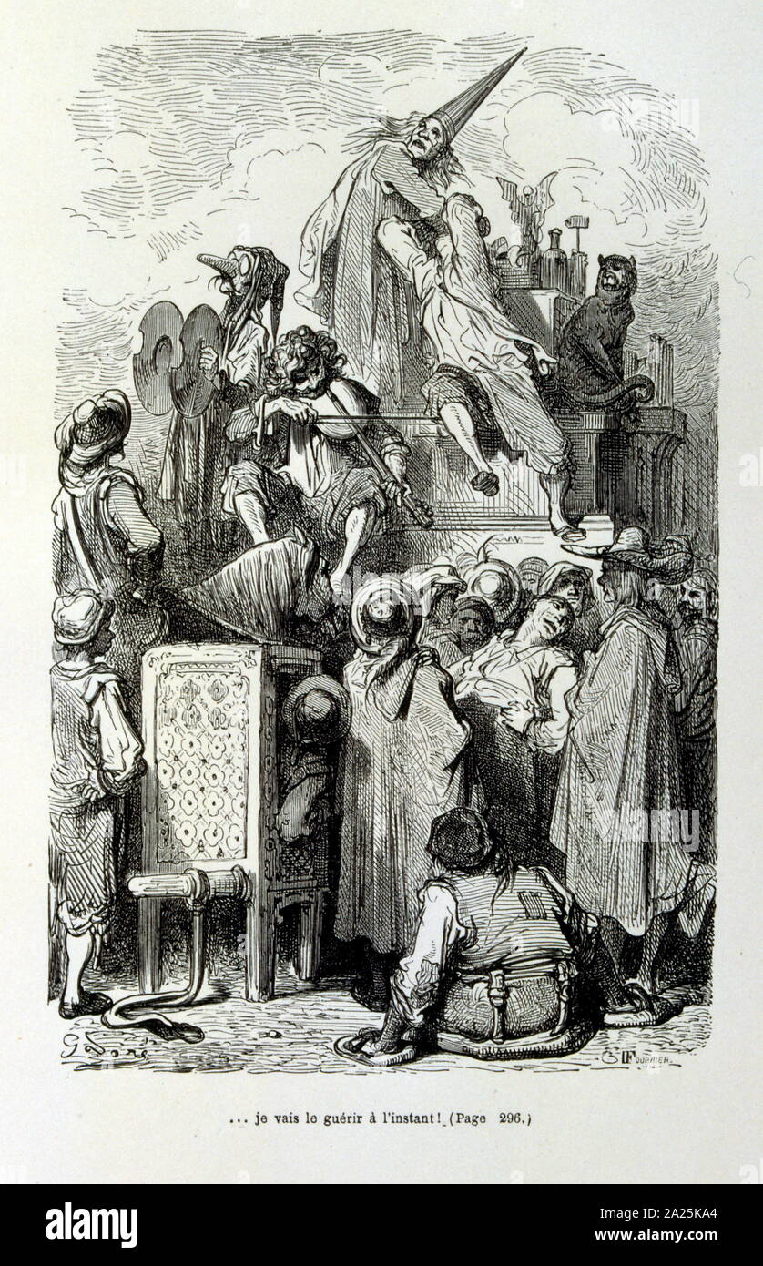 Illustrationen von Gustave Dore für "Le Capitaine Fracasse" von Pierre Théophile Gautier (1811-1872) französischer Schriftsteller, Dichter, Maler, Kunstkritiker. Gautier war ein Verteidiger der Romantik, Gautier Arbeit ist schwer zu klassifizieren und bleibt ein Bezugspunkt für viele spätere literarische Traditionen wie Parnassianism, Symbolik, der Dekadenz und der Moderne. Kapitän Fracasse (Le Capitaine Fracasse) ist ein Roman von 1863 der französische Schriftsteller Théophile Gautier. Es ist ein Abenteuer Roman im siebzehnten Jahrhundert. Stockfoto
