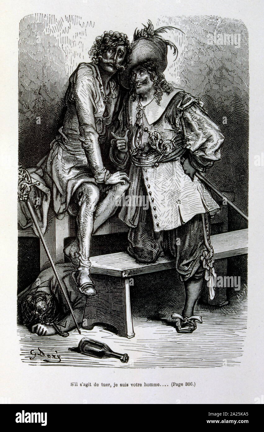 Illustrationen von Gustave Dore für "Le Capitaine Fracasse" von Pierre Théophile Gautier (1811-1872) französischer Schriftsteller, Dichter, Maler, Kunstkritiker. Gautier war ein Verteidiger der Romantik, Gautier Arbeit ist schwer zu klassifizieren und bleibt ein Bezugspunkt für viele spätere literarische Traditionen wie Parnassianism, Symbolik, der Dekadenz und der Moderne. Kapitän Fracasse (Le Capitaine Fracasse) ist ein Roman von 1863 der französische Schriftsteller Théophile Gautier. Es ist ein Abenteuer Roman im siebzehnten Jahrhundert. Stockfoto