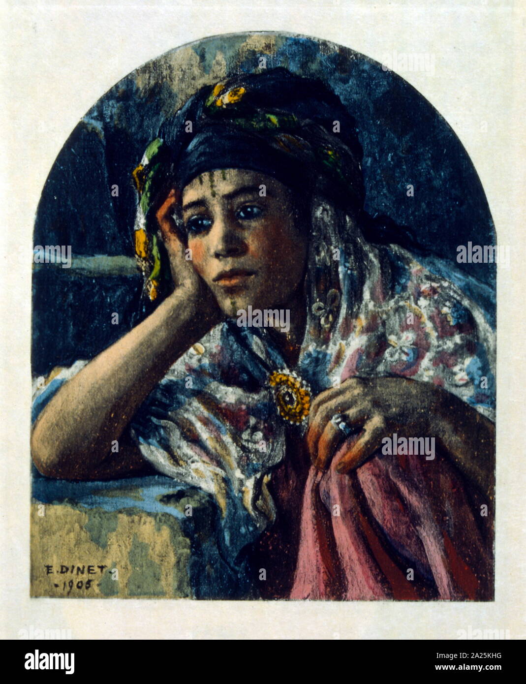 Illustration von DINET von Szenen bin irages' des arabischen Lebens. 1906. Luftspiegelungen, Scénes De La Vie Arabischen wurde von Etienne Dinet mit Kommentar von silman Ben Ibrahim bamer dargestellt. Nasreddine Dinet wurde als Alphonse-Étienne Dinet geboren; (1861 - 1929) war ein französischer Orientalist Maler und war einer der Gründer der Societe des Peintres Orientalistes. Er wurde so mit Nordafrika (Algerien) und seine Kultur verzaubern, dass er zum Islam konvertiert, und wurde auf Arabisch beherrschen. Stockfoto