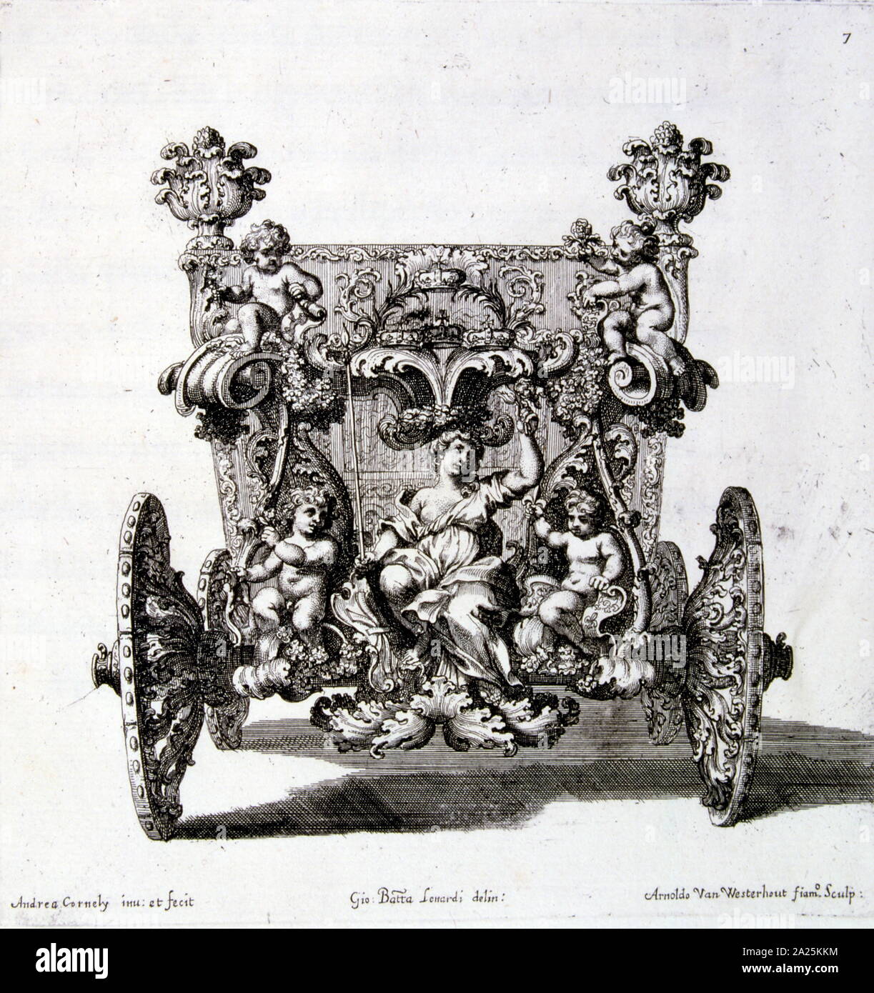 Zeichnung eines vergoldeten barocken Schlitten aus Italien 1687 Stockfoto
