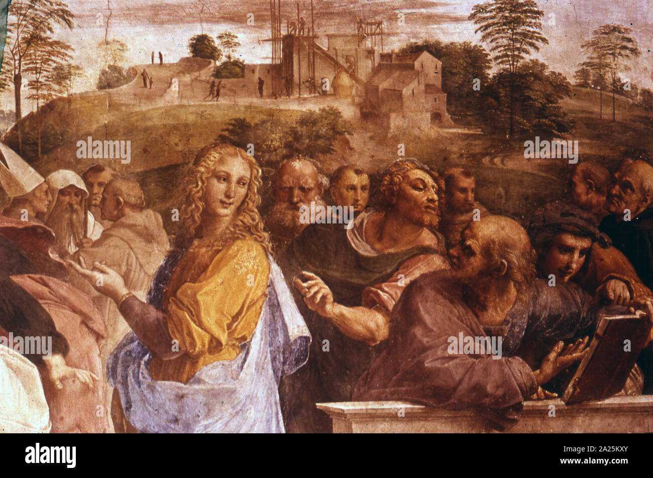 Ausschnitt aus "Die Disputation des Sakraments "Fresco von der italienischen Renaissance Künstler Raphael Stockfoto