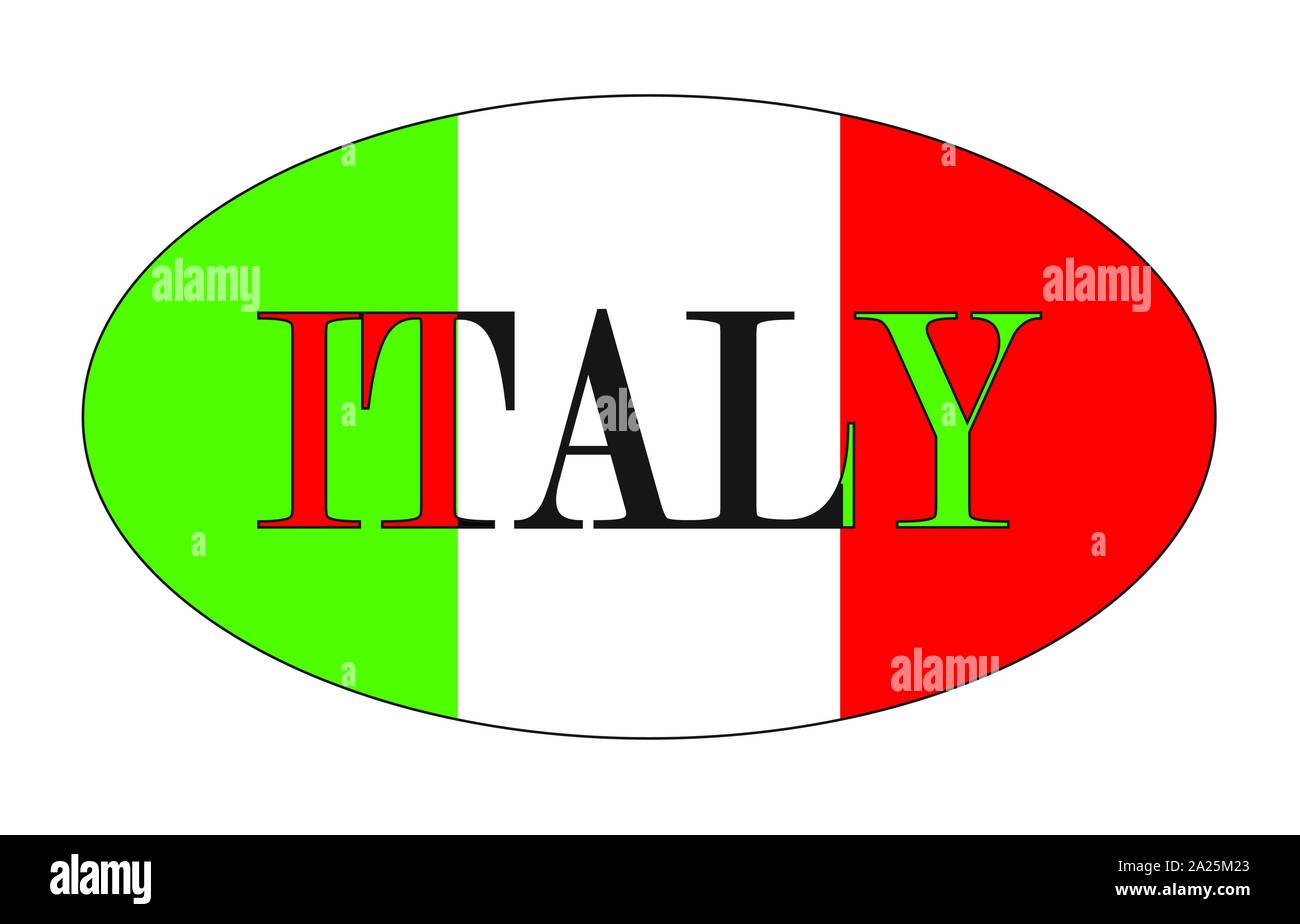 Eine ovale rugby ball Form mit dem Text Italien und Farben der Nationalflagge Stock Vektor