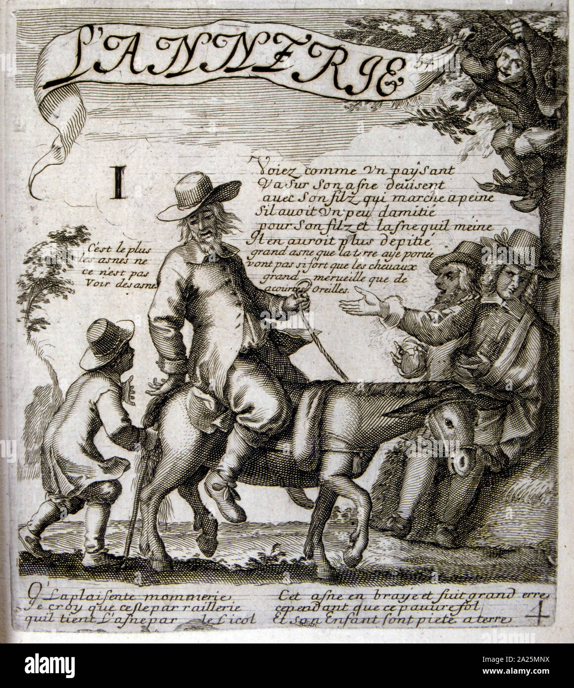Abbildung von Jacques Lagniet (1620 - 1672), aus dem XVII Jahrhundert Ausgabe der Fabeln von Jean de La Fontaine (1621 - 1695), französischer fabulist und einer der meistgelesenen französischen Dichter des 17. Jahrhunderts. Er ist vor allem für seine Fabeln, die ein Modell für spätere fabulists in ganz Europa bekannt. Jean de La Fontaine gesammelten Fabeln aus einer Vielzahl von Quellen, sowohl in West- und Osteuropa, und passte sie in die Französische free Vers. Sie waren unter dem allgemeinen Titel der Fabeln in mehreren Bänden von 1668 bis 1694 ausgestellt und gelten als Klassiker der französischen Literatur. Stockfoto