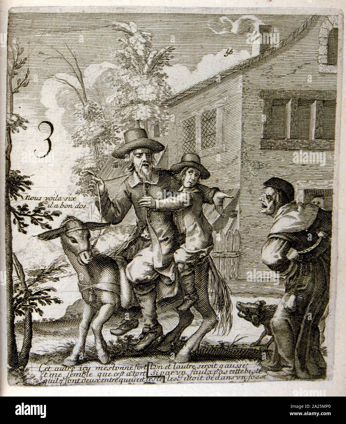 Abbildung von Jacques Lagniet (1620 - 1672), aus dem XVII Jahrhundert Ausgabe der Fabeln von Jean de La Fontaine (1621 - 1695), französischer fabulist und einer der meistgelesenen französischen Dichter des 17. Jahrhunderts. Er ist vor allem für seine Fabeln, die ein Modell für spätere fabulists in ganz Europa bekannt. Jean de La Fontaine gesammelten Fabeln aus einer Vielzahl von Quellen, sowohl in West- und Osteuropa, und passte sie in die Französische free Vers. Sie waren unter dem allgemeinen Titel der Fabeln in mehreren Bänden von 1668 bis 1694 ausgestellt und gelten als Klassiker der französischen Literatur. Stockfoto