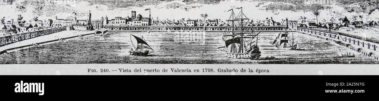Gravur mit einer Ansicht der Hafen von Valencia Stockfoto