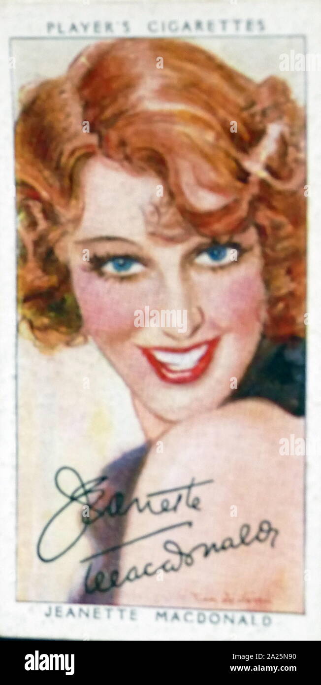 Zigaretten card Player's, Jeanette MacDonald. Jeanette Anna MacDonald (1903-1965) eine US-amerikanische Sängerin und Schauspielerin. Stockfoto