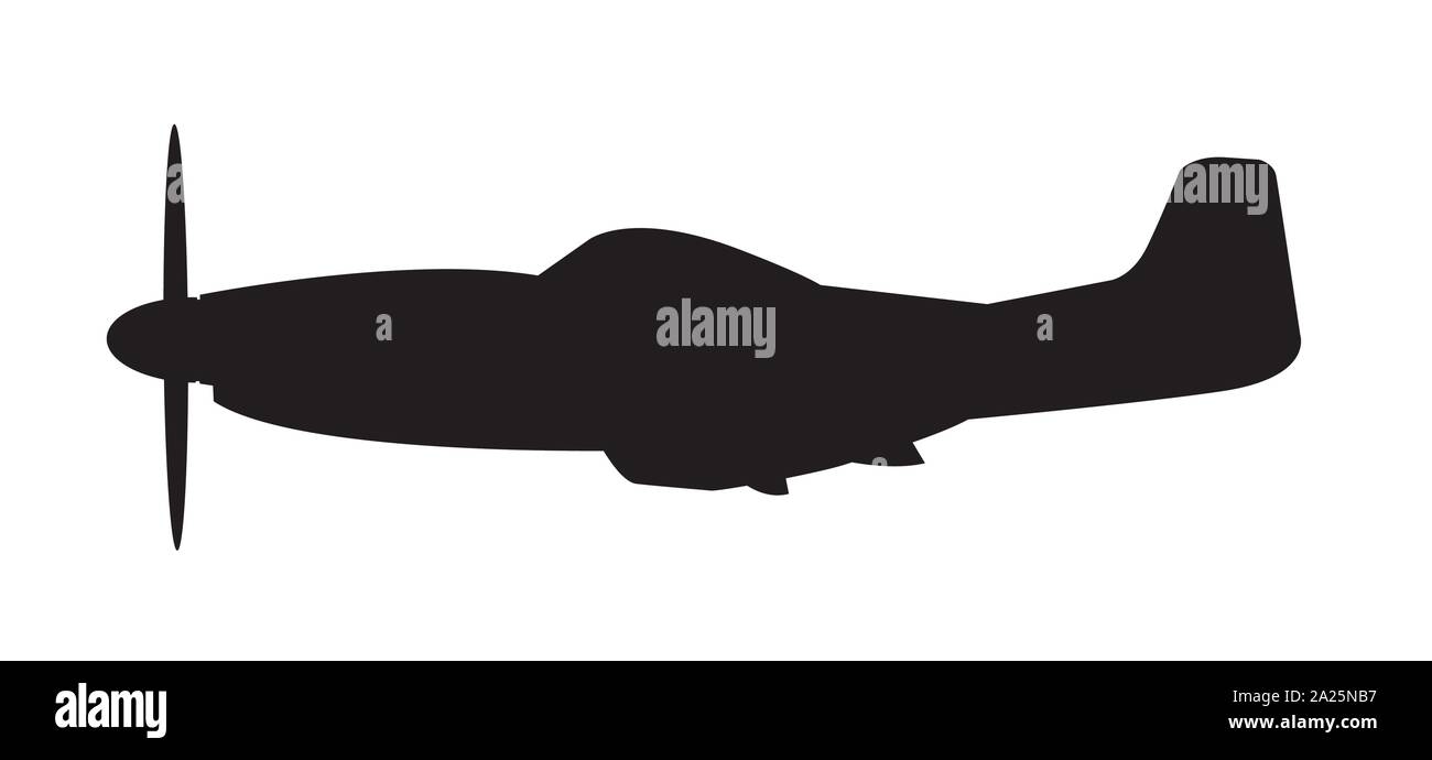 Silhouette der Vereinigten Staaten Mustang P 51 Kampfflugzeuge über einem weißen Hintergrund Stock Vektor