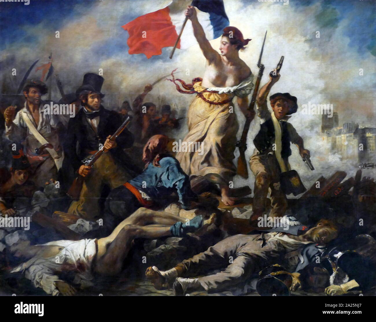 Gemälde "Die Freiheit führt das Volk" von Eugène Delacroix. Eugene Delacroix (1798-1863), einem französischen romantischen Künstler. Stockfoto