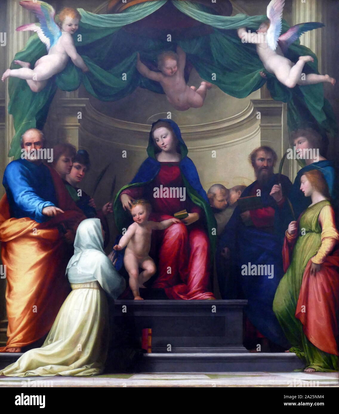 Gemälde mit dem Titel "Die mystische Vermählung der Heiligen Katharina von Siena' von Fra Bartolomeo. Fra Bartolomeo (1472-1517) ein Maler der italienischen Renaissance. Stockfoto