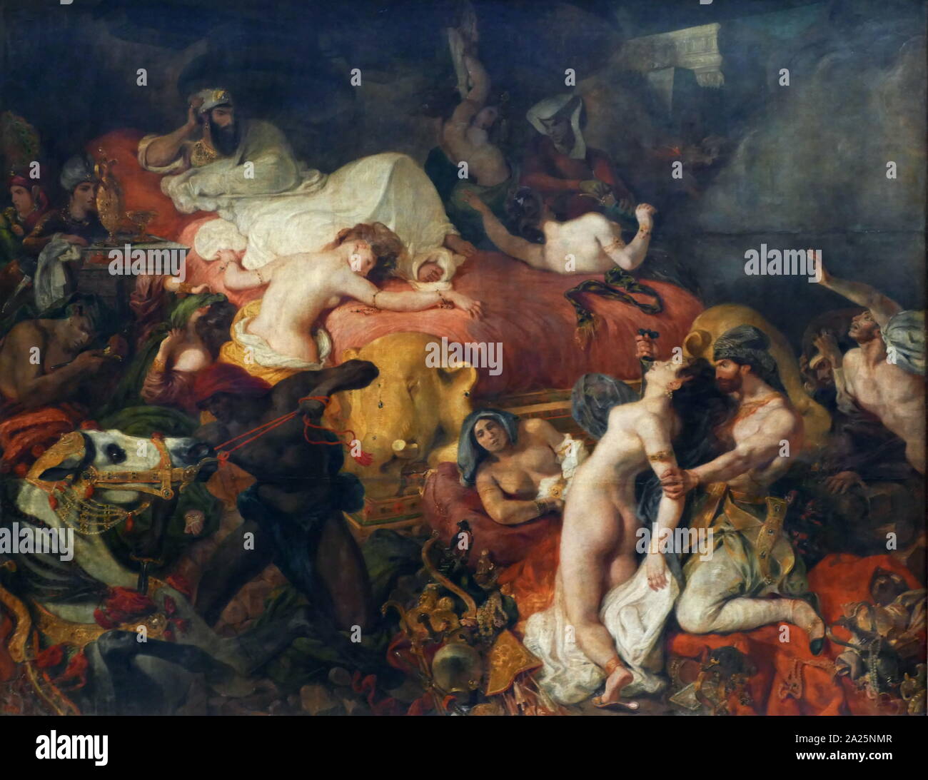 Gemälde mit dem Titel "Der Tod von Sardanapalus" von Eugene Delacroix. Eugene Delacroix (1798-1863), einem französischen romantischen Künstler. Stockfoto