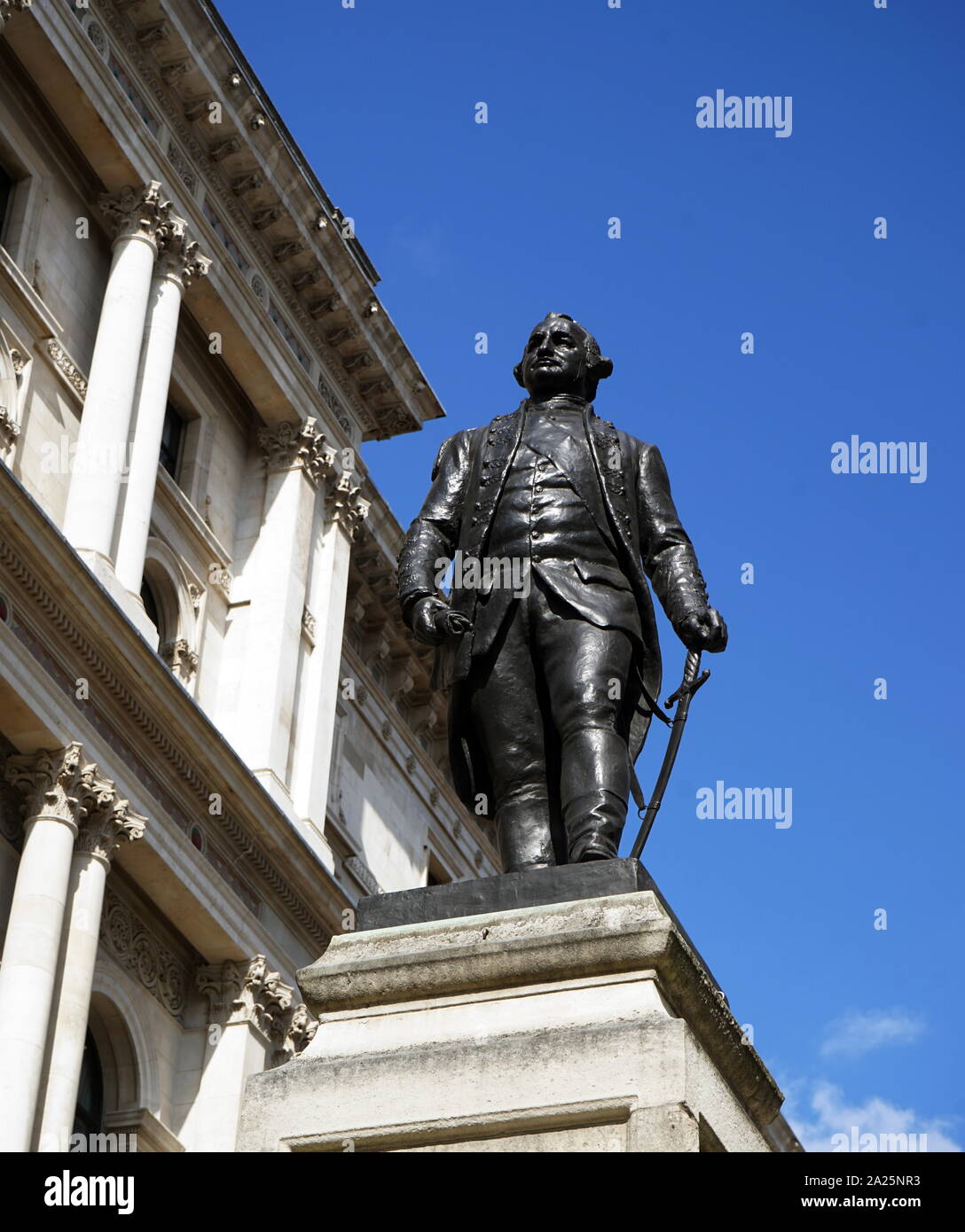 Statue von Major-general Robert Clive. major-general Robert Clive, 1. Baron Clive (1725-1774) ein britischer Offizier und Privateer, der die militärische und politische Vorherrschaft der East India Company in Bengalen etabliert. Stockfoto