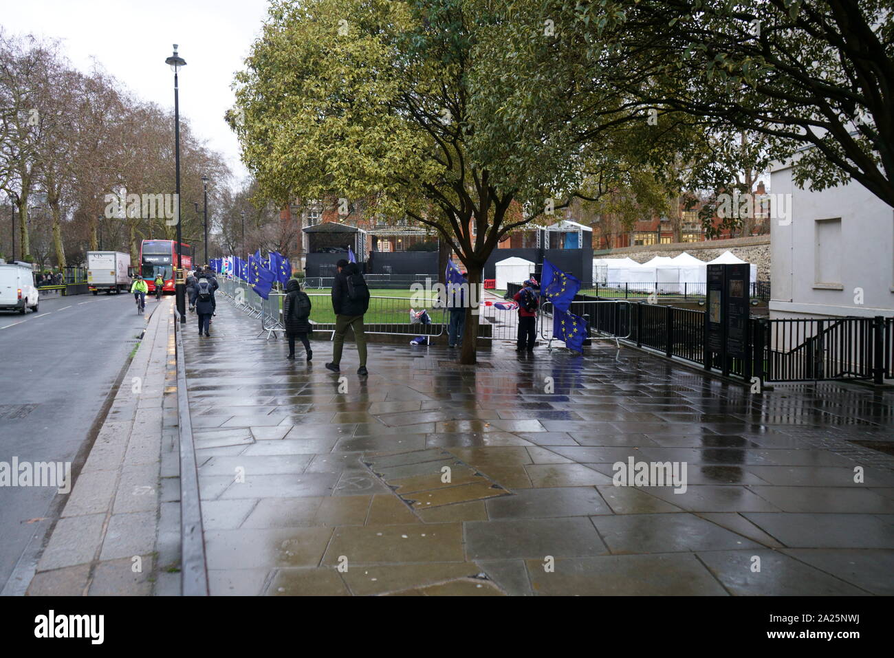 Eu-Flaggen am College Green gegenüber dem britischen Parlament. März 2019 Protest anspruchsvolle eine frische EU-Referendum Stockfoto