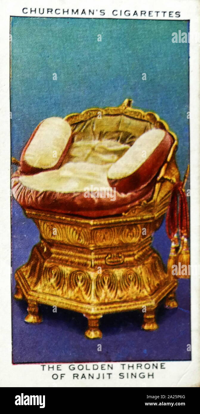 Churchman zigarette Karte mit der Darstellung der goldenen Thron von Ranjit Singh Stockfoto