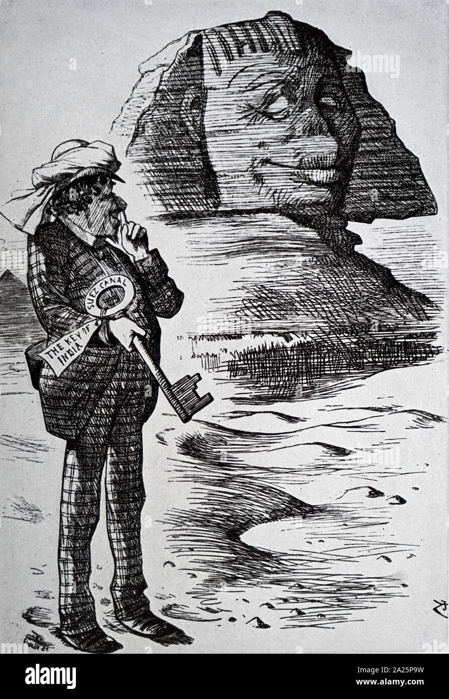 Cartoon, Benjamin Disraeli wie Mose, halten Sie die Taste ' von Indien." Benjamin Disraeli (1804-1881) der ehemalige britische Premierminister und Staatsmann der Konservativen Partei Stockfoto