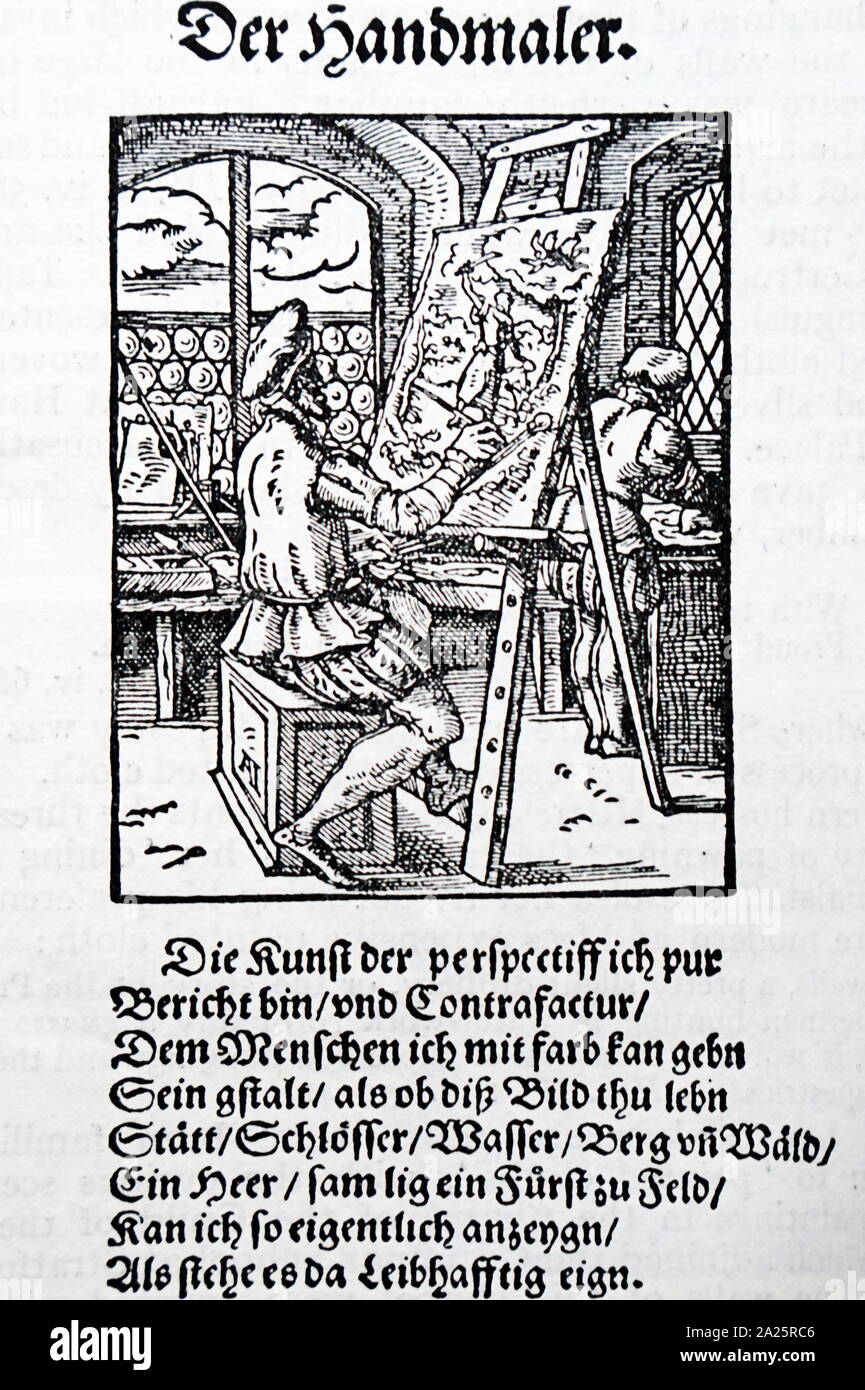 Maler, 1568. Holzschnitt, 1568, von Jost Amman Stockfoto