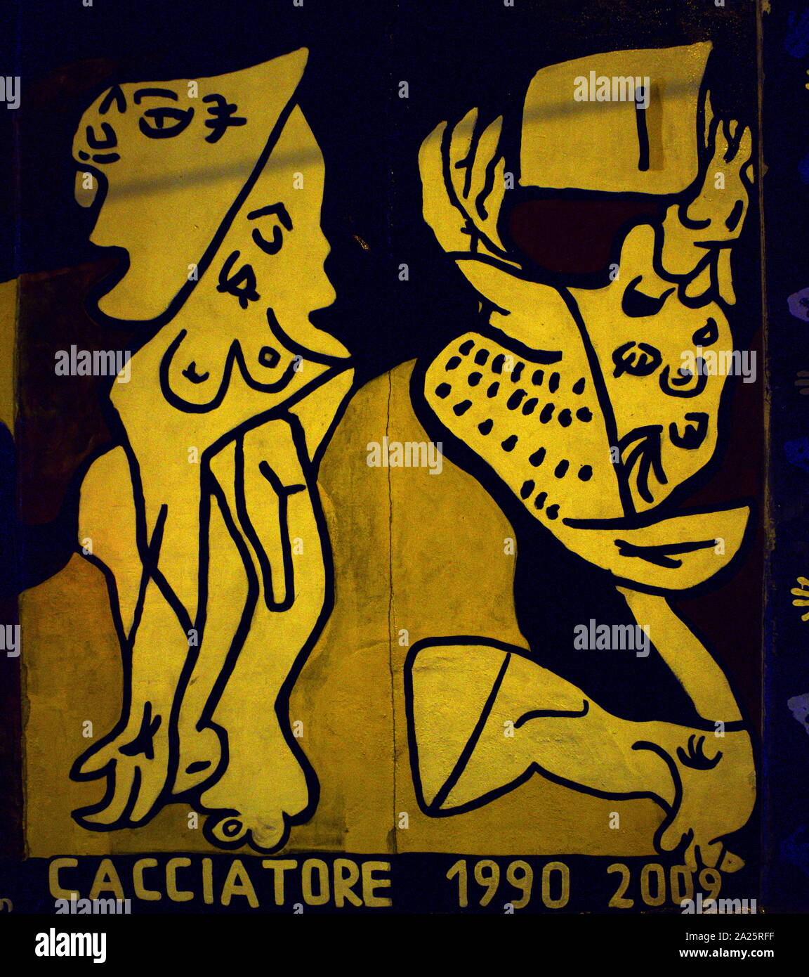 Graffiti-kunst an der Berliner Mauer, Berlin von 1961 bis 1989 unterteilt. Gebaut von der Deutschen Demokratischen Republik (DDR, Ost), beginnend am 13. August 1961, die Mauer abgeschnitten West Berlin von umgebenden Ostdeutschland einschließlich Berlin, bis DDR-Beamten bestellt wird im November 1989 eröffnet. Abriss begann offiziell am 13. Juni 1990 Stockfoto