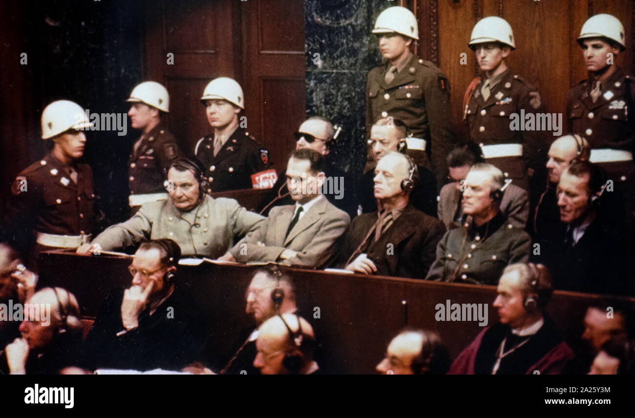 Foto von Rudolf Hess während der Nürnberger Prozesse. Rudolf Walter Richard Hess (1894-1987) ein deutscher Politiker und ein führendes Mitglied der Nationalsozialistischen Partei Deutschlands. Stockfoto
