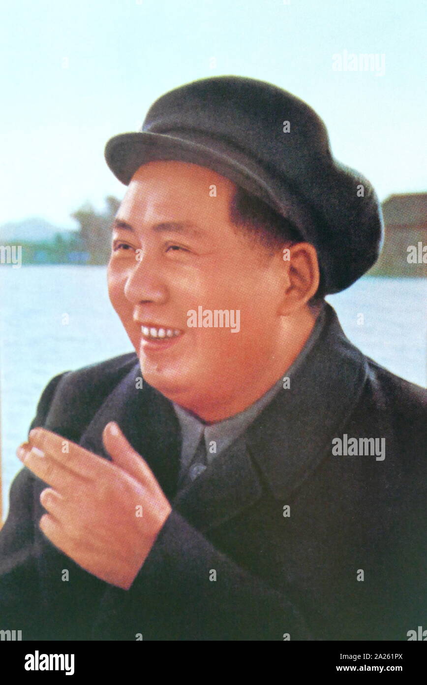 Vorsitzenden Mao. (1962). Mao Zedong (1893 - 1976), auch als Chairman Mao bekannt, eine chinesische Kommunistische Revolutionäre war, der Gründervater wurde von der Volksrepublik China (nachstehend "VR China" genannt), die er als Vorsitzender der Kommunistischen Partei Chinas von der Gründung 1949 bis zu seinem Tod 1976 regierte. Stockfoto