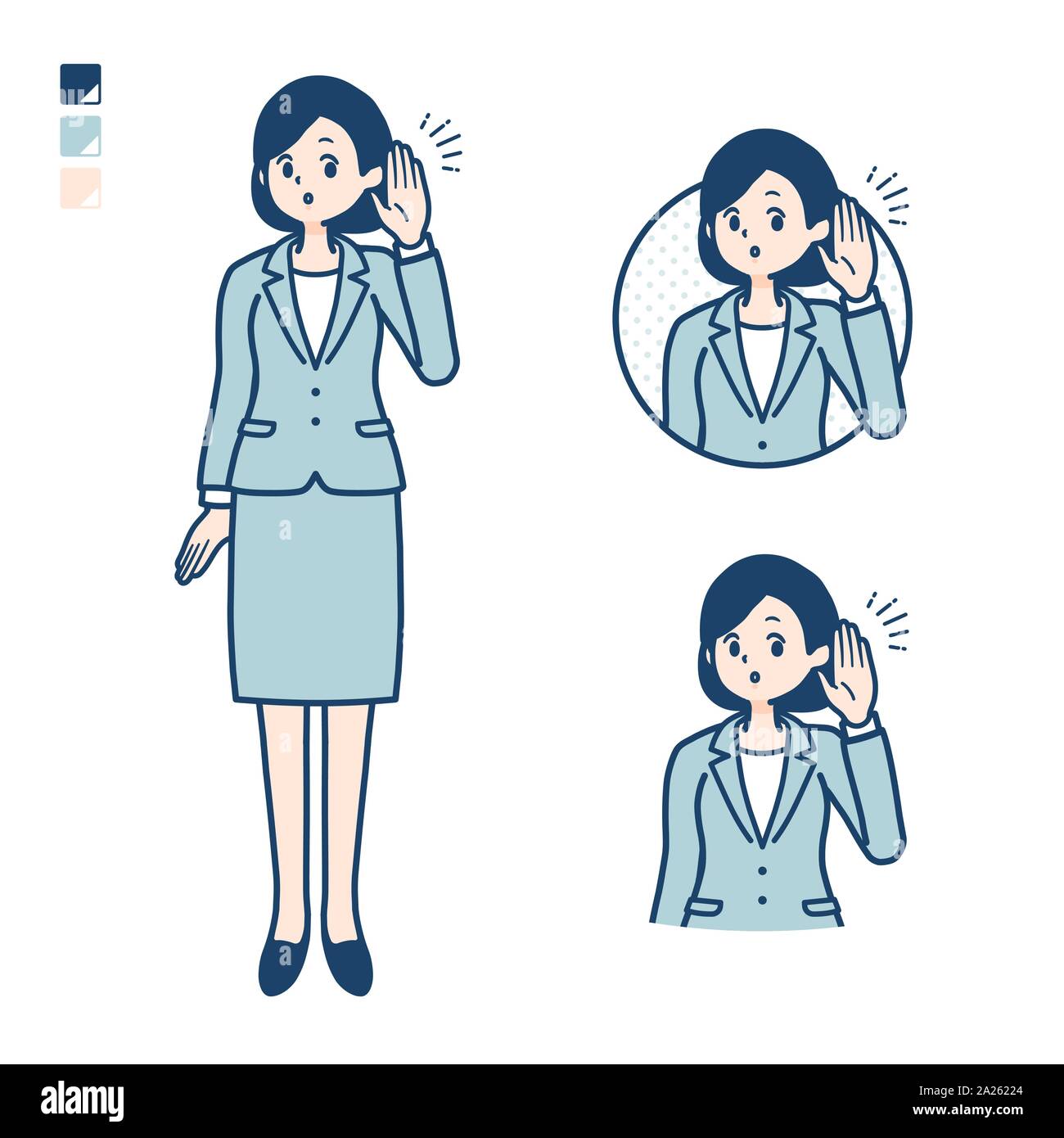 Eine junge Geschäftsfrau in einem Anzug mit Zuhören. Es ist Vektor Kunst so ist es leicht zu bearbeiten. Stock Vektor