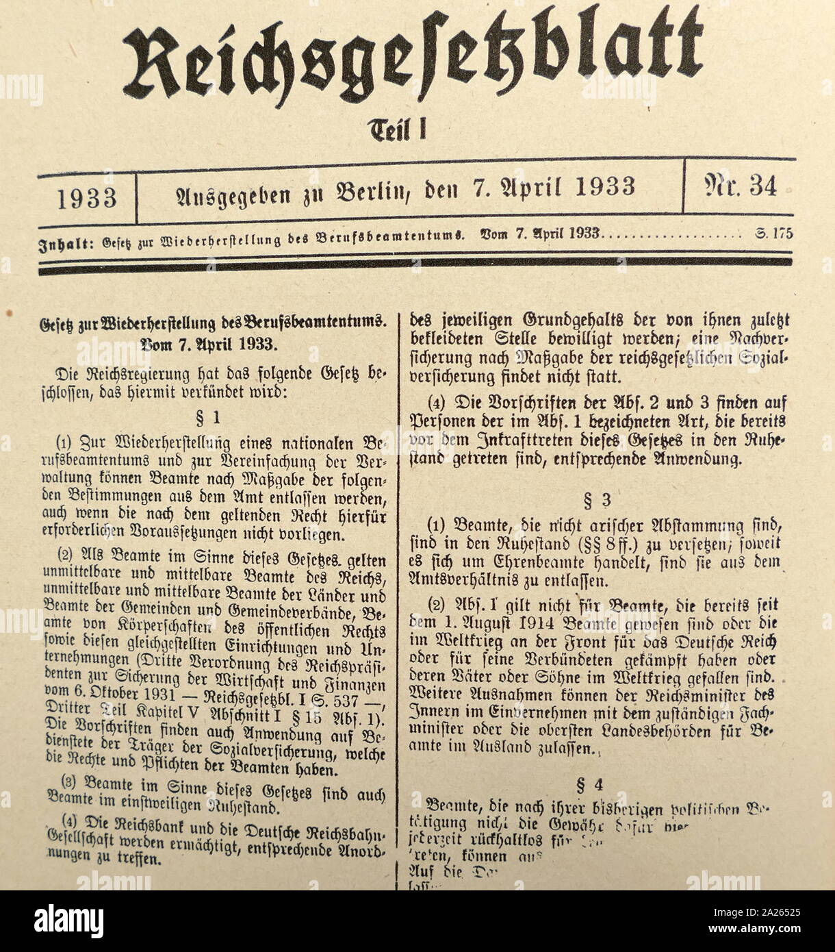 Gesetz Zur Wiederherstellung Des Berufsbeamtentums Wiederherstellung des berufsbeamtentums -Fotos und -Bildmaterial in