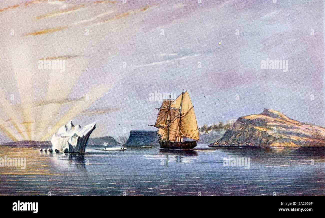 Yacht "Isabel", 149 Tonnen. Segeln durch Smith Sound und entdecken das Polarmeer. 24.00 Uhr 26 August, 1852. Aquarell von Edward Augustus Inglefield. Stockfoto