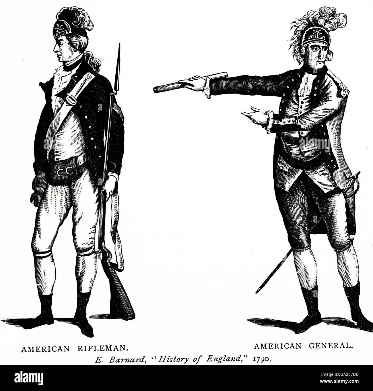 Eine Gravur, eine American Rifleman (links) und Allgemeine (rechts). Vom 19. Jahrhundert Stockfoto