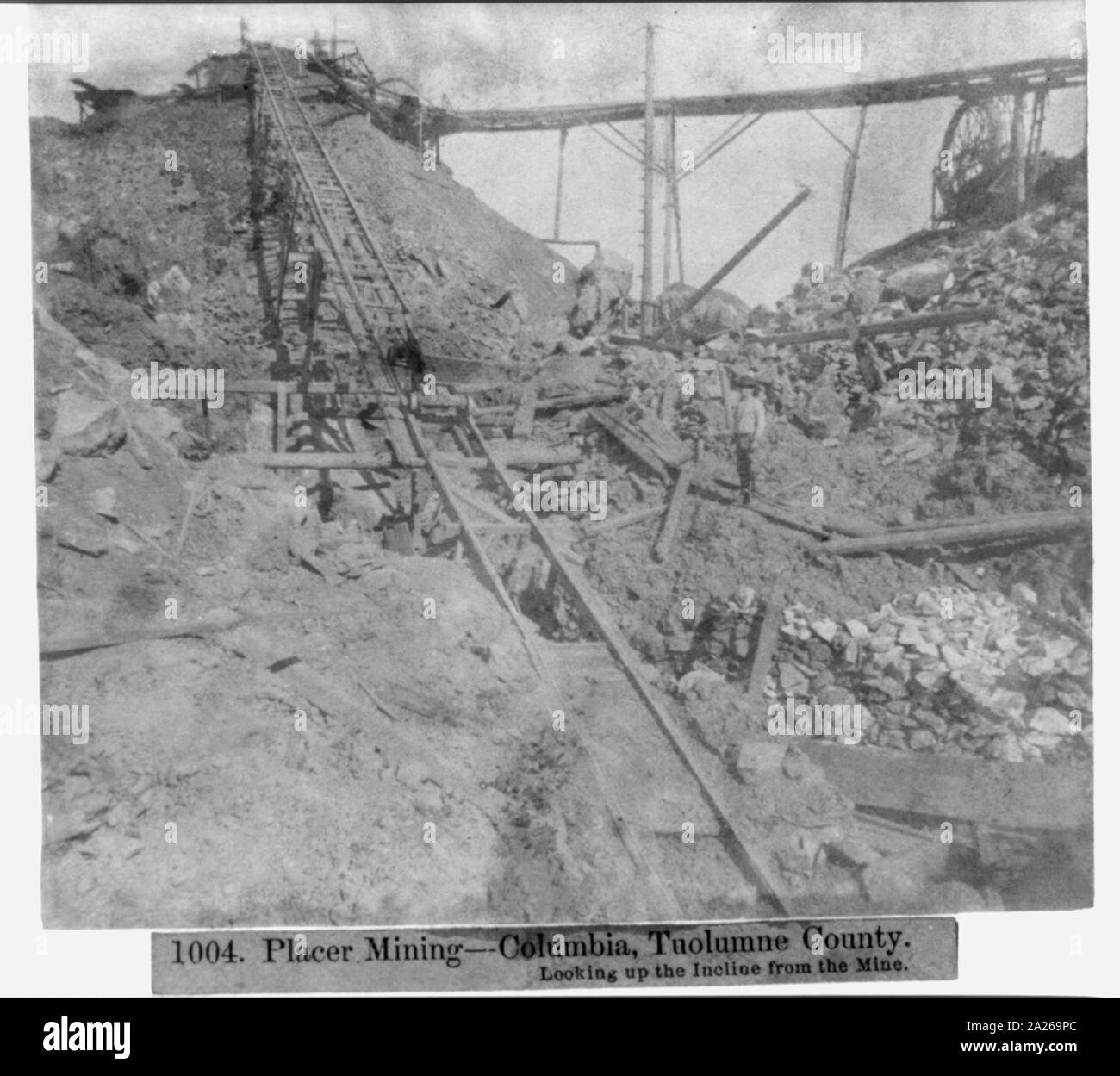 Placer Mining -- Columbia, Tuolumne County - die Neigung von der Mine Stockfoto