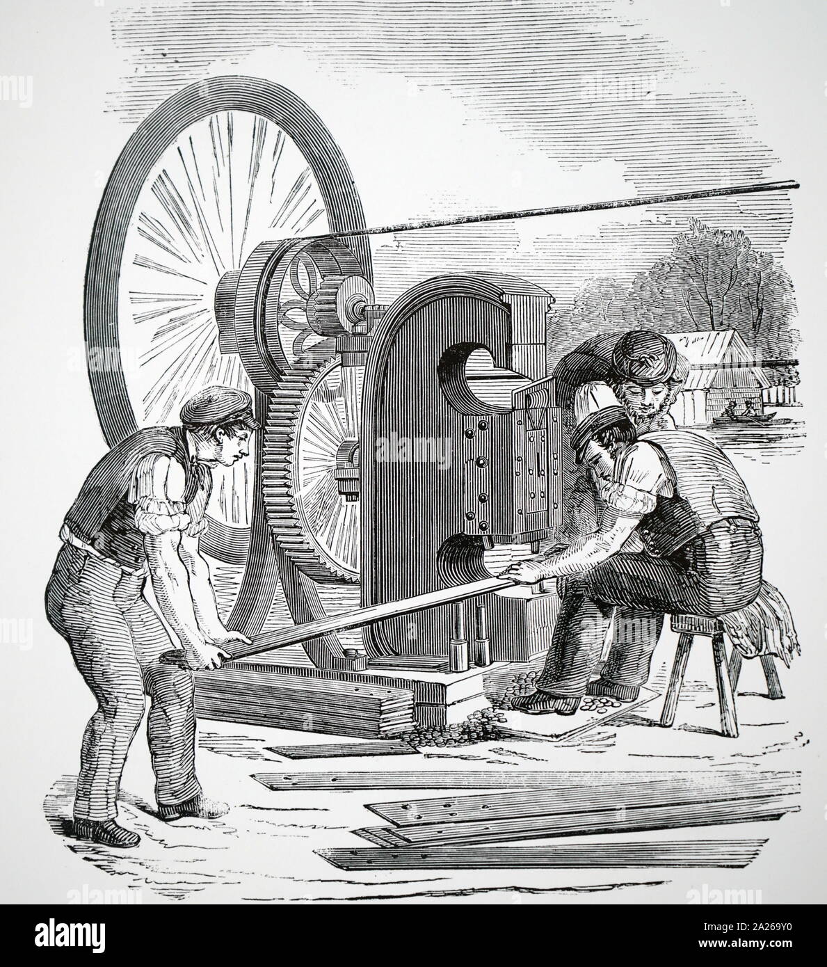 Abbildung: STANZMASCHINE verwendet Eisenstangen zu perforieren Nieten beim Bau des Crystal Palace zu nehmen. 1850 Stockfoto