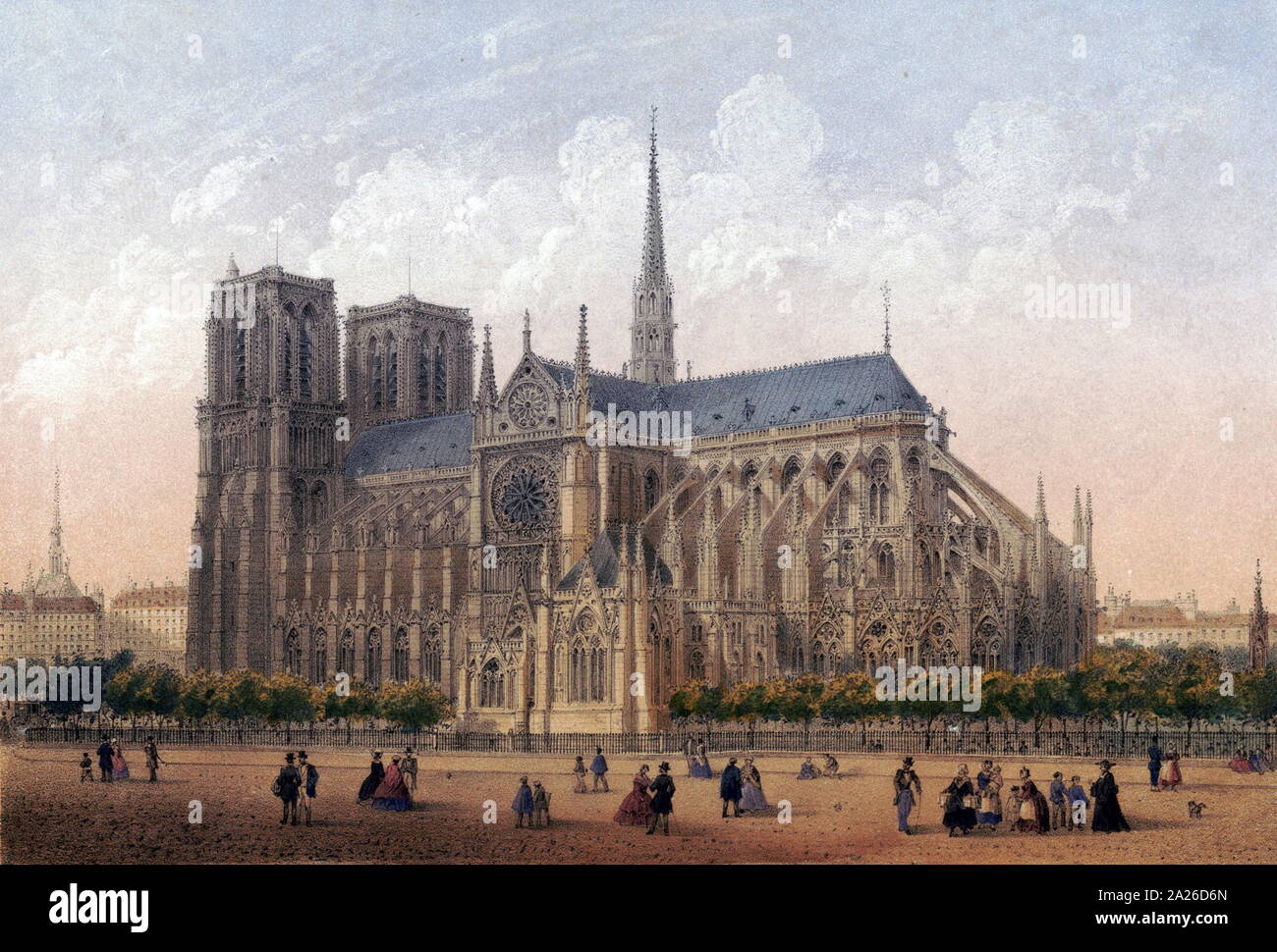 Paris. Notre Dame, Lithographie von Charles Rivière zwischen 1870 und 1879 Stockfoto
