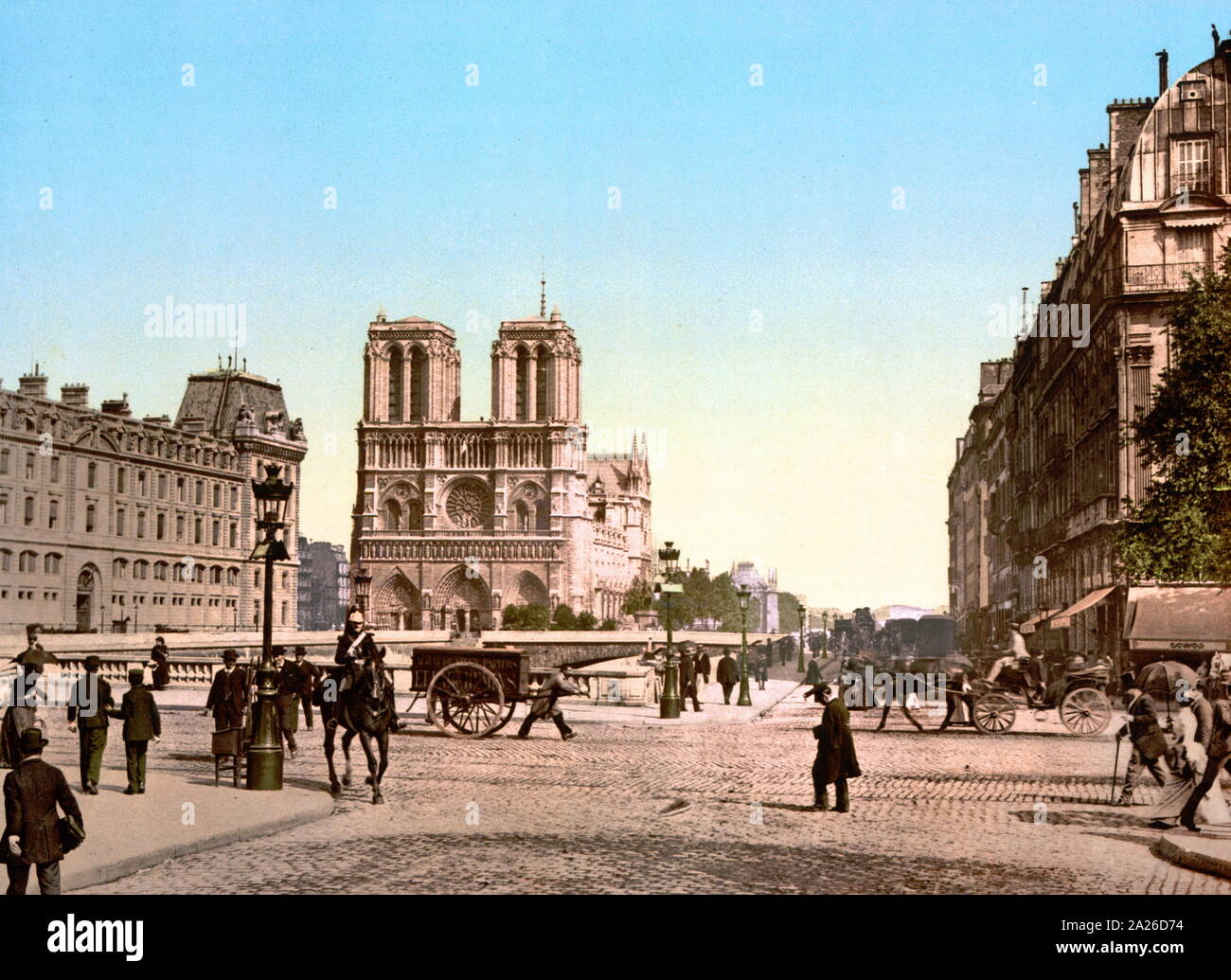 Foto von der Kathedrale Notre Dame in Paris Frankreich 1900 Eingefärbte Stockfoto