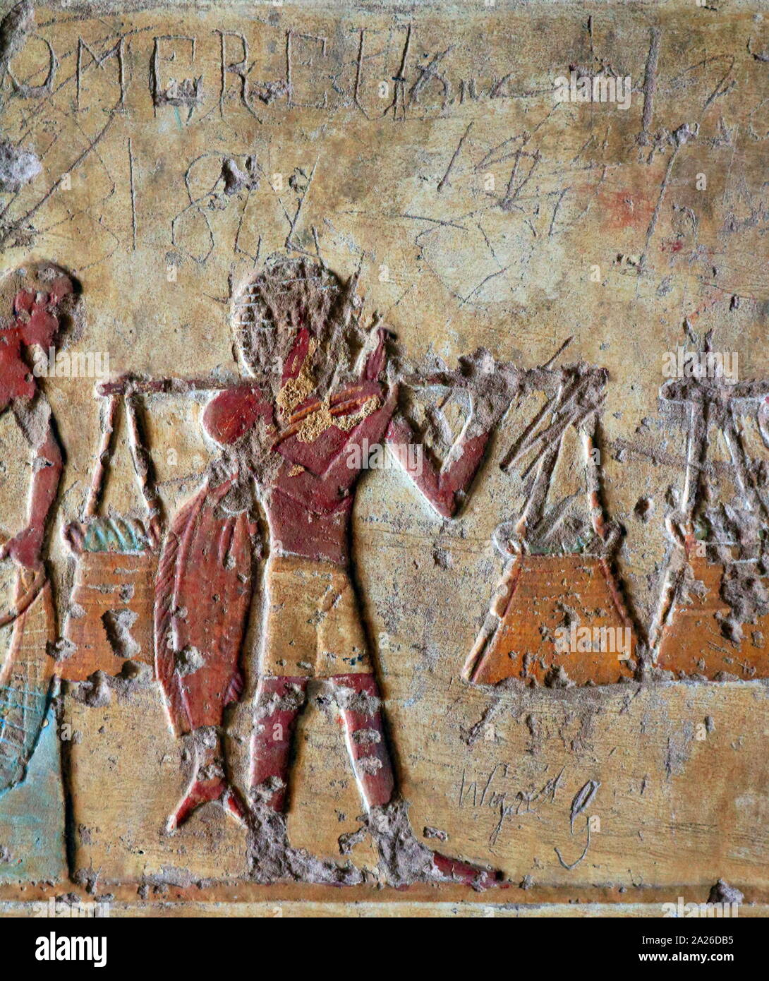 Ein Foto in das Grab von Renni genommen, die "Aufseher der Priester der Nekhbet' in der Zeit von Amenhotep I. in Elkab, liegt 90 km südlich von Theben. Amenhotep I. war der zweite Pharao der 18. Dynastie in Ägypten. Seine Herrschaft ist im Allgemeinen von 1526 bis 1506 v. Chr. datiert. Stockfoto